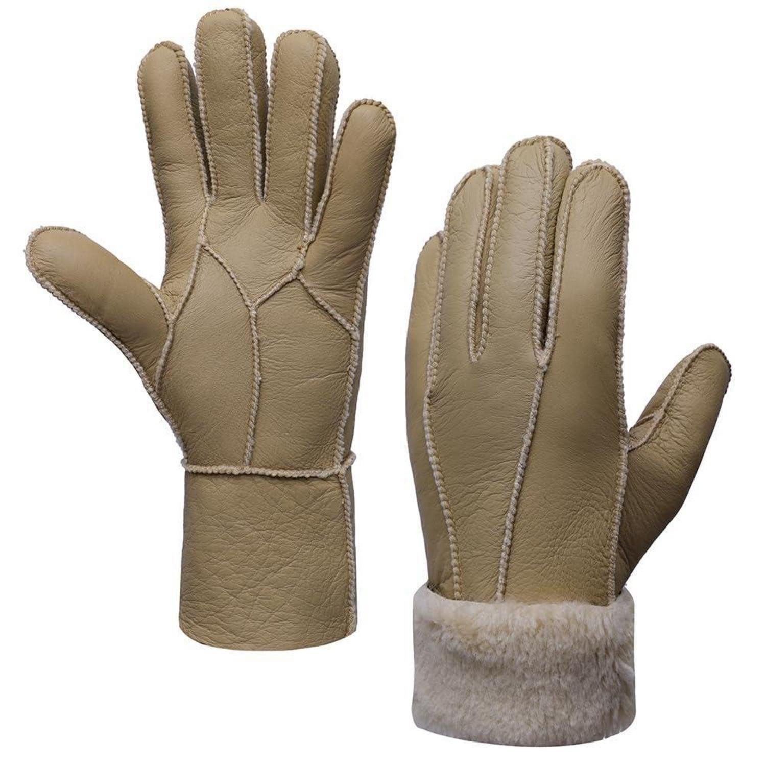 LuxusKollektion Lederhandschuhe Damen Handschuhe Leder Shearling Beige XXL (1-St)