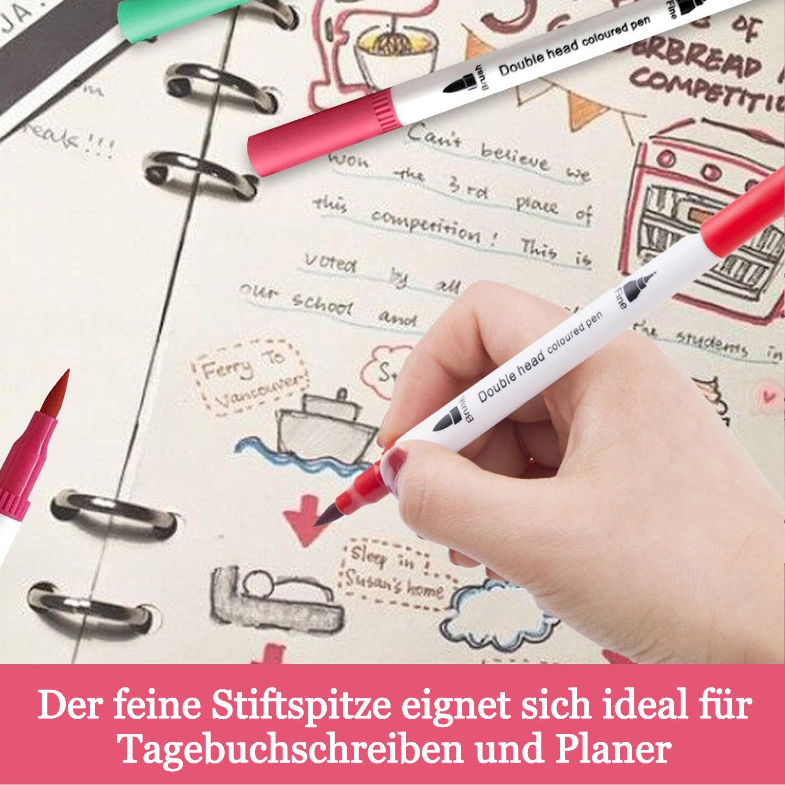 MOPUEA Filzstift 120 Farben Dual Tip Marker Stifte Lackmarker Buntstift, (Doppeltipp-Stifte mit Aufbewahrungstasche, 120-tlg), Pinselstifte Permanentmarker Filz – Bild 4 von 5