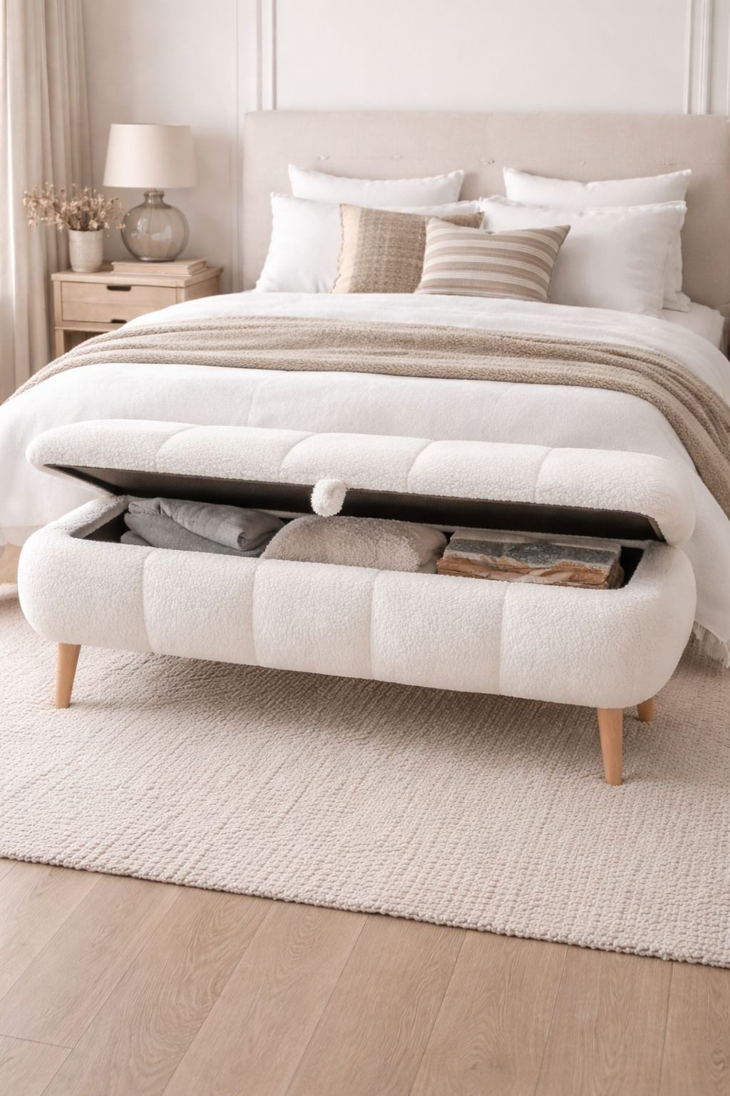Skye Decor Polsterbank Snug Japandi (1-St), Gepolsterte Sitzbank in Teddy-Optik, mit Stauraum – Bild 4 von 4