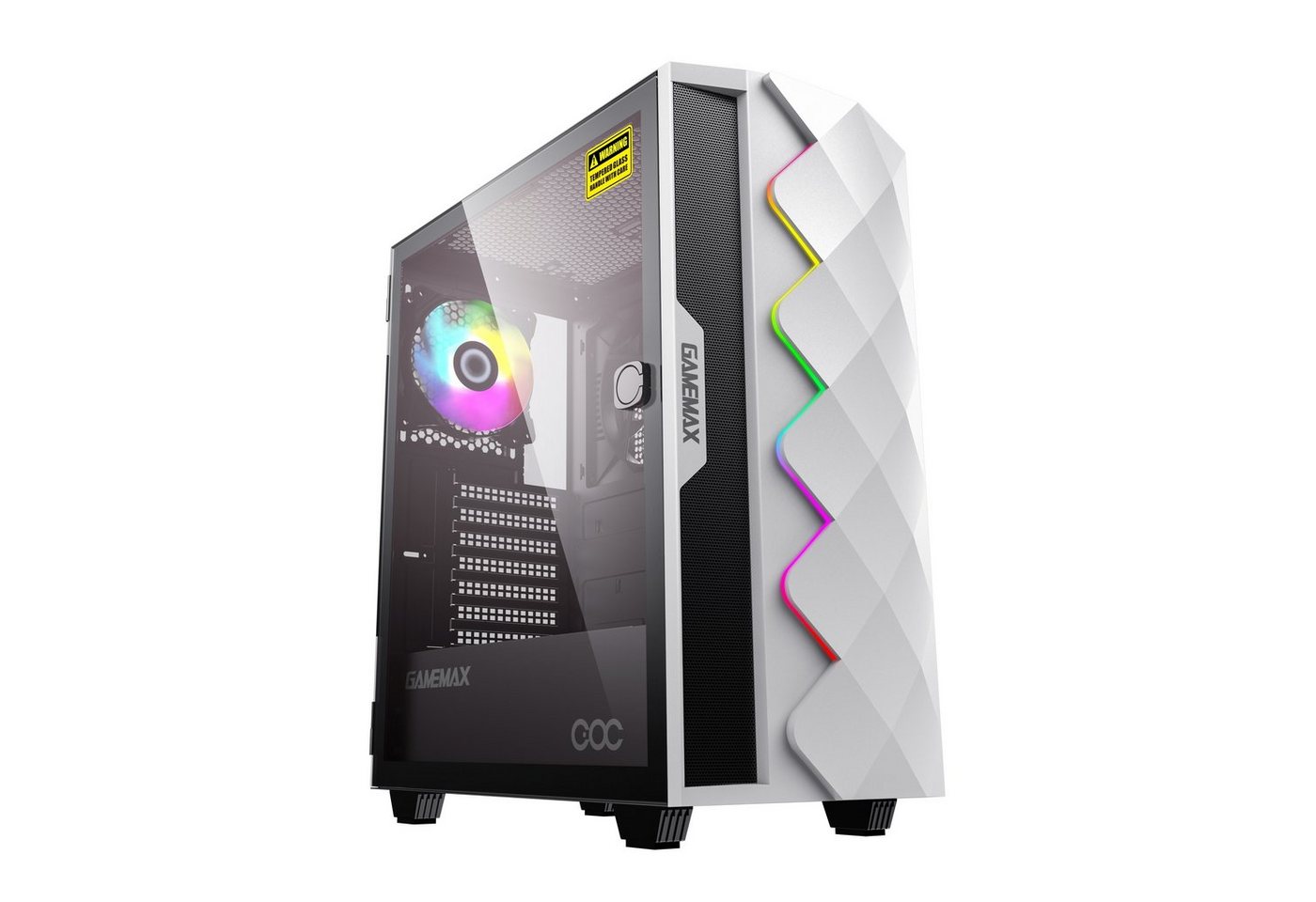 GAMEMAX Gaming-Gehäuse Diamond COC WT Midi-Tower USB3.0*1+1xUSB2.0, (gehärtetes Glas), HD-Audio, ATX inkl. 14cm Turbo COC Lüfter, weiß