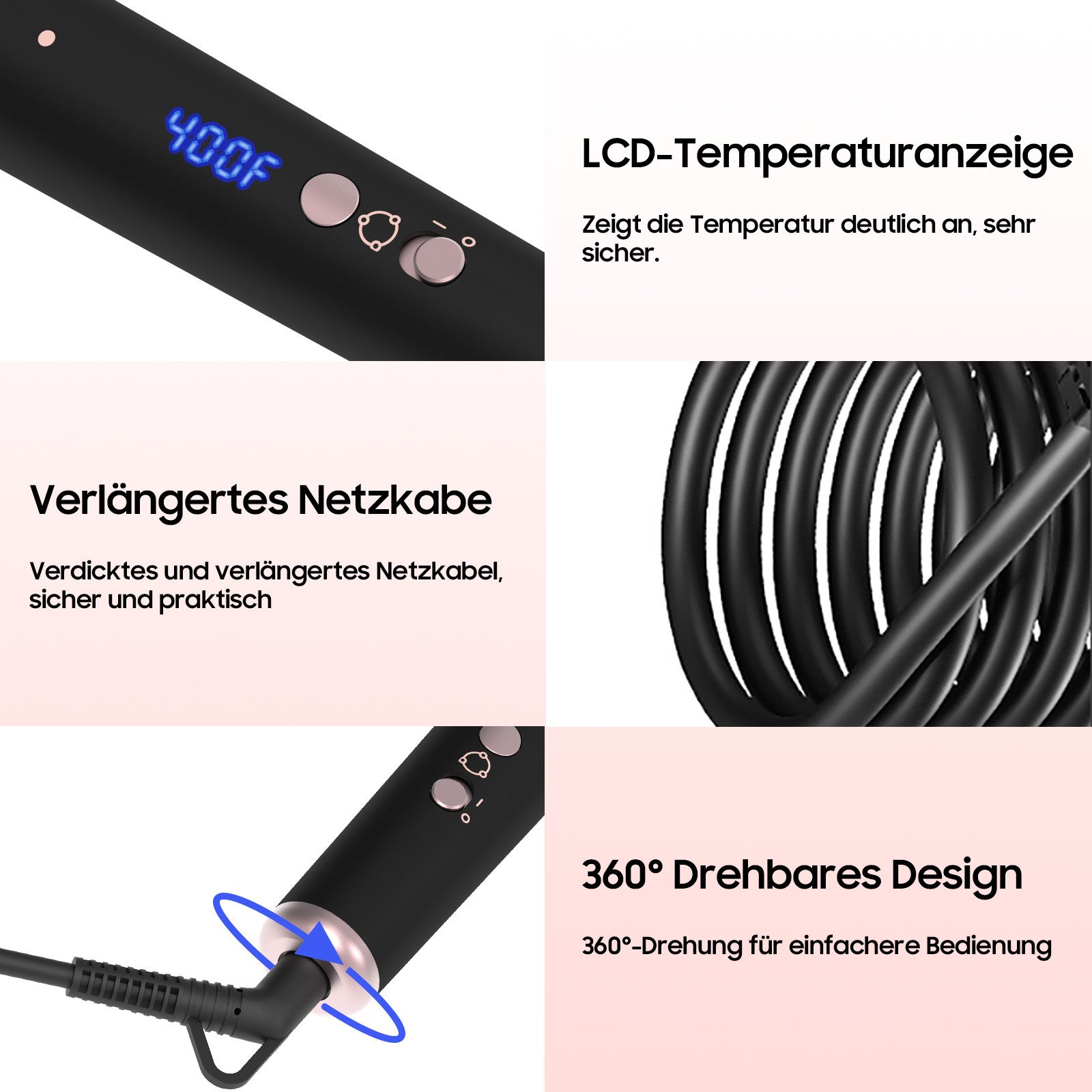 AIMAX Lockenstab Lockenstab Set 5 in 1 mit 3 Fässer Welleneisen Lockenwickler, Turmalin-Keramik, mit Wechselkopf – Bild 5 von 5