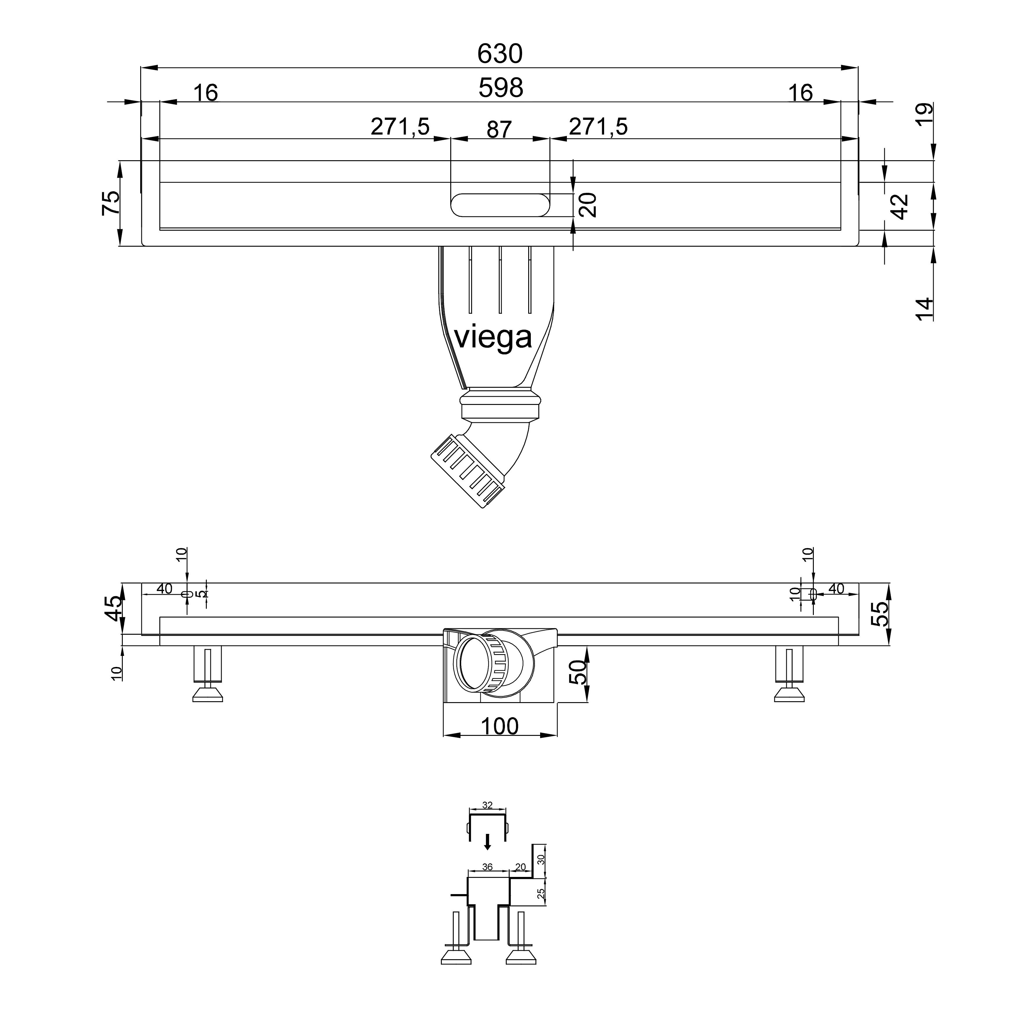 Aquabad Slim Duschrinne Schwarz Matt – Komplettset Mit Siphon, 100 Cm Länge
