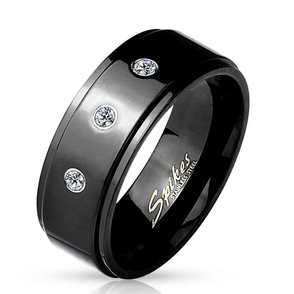 BUNGSA Fingerring Ring mit drei Kristallen Schwarz aus Edelstahl Herren ( Ring, 1-tlg), Damen Herren