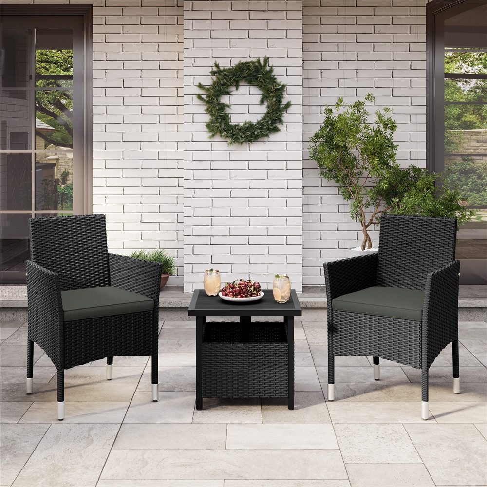 Yaheetech Gartenstuhl 2er-Set Balkonstuhl aus PE-Rattan mit Gepolsterten Kissen, Wetterfester Handgewebter Terrassenstuhl bis 136 kg Belastbar