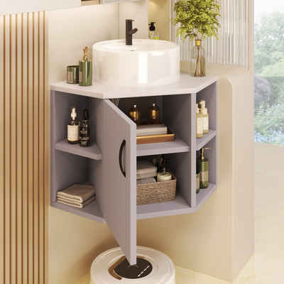 BlingBin Waschtisch Waschbecken mit Unterschrank Badezimmermöbel hängend (1er Set, 2-St), 50cm Waschtischunterschrank Badmöbel