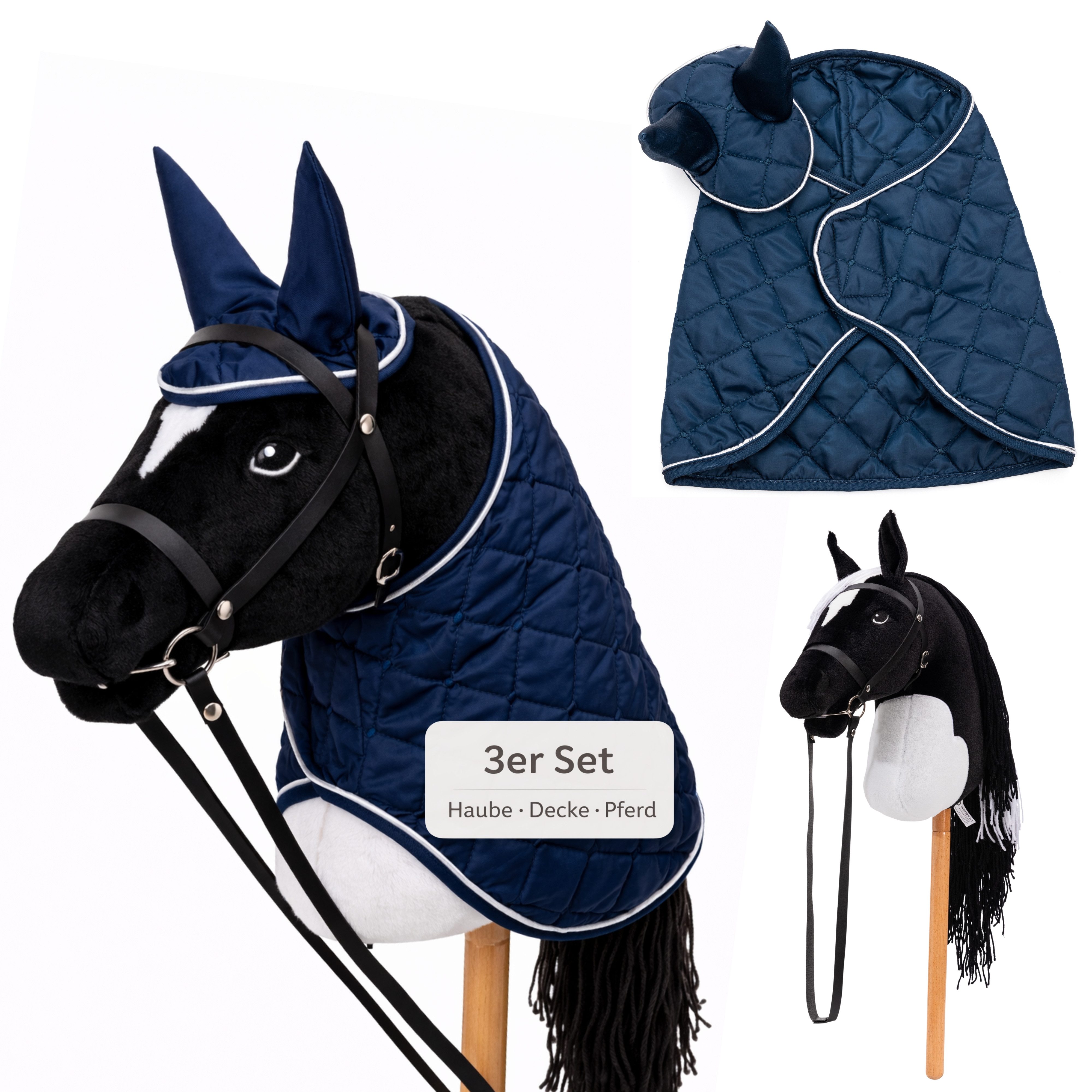 Hoofly Steckenpferd Hoofly® Hobby Horse Pferde Set, (mit Decke, Fliegenhaube, Trense & Schraubstab, Hobby Horsing, Steckenpferd), Abschraubbarer Stab