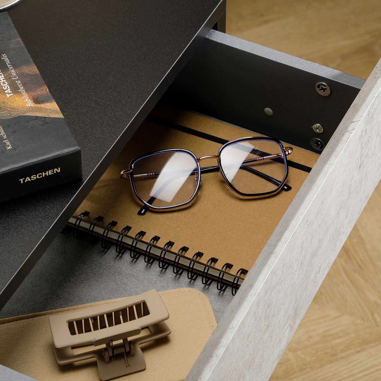 CARO-Möbel Nachtkommode ANNE, Hängender Nachttisch mit Schublade schwebendes Wandregal beton/schwarz