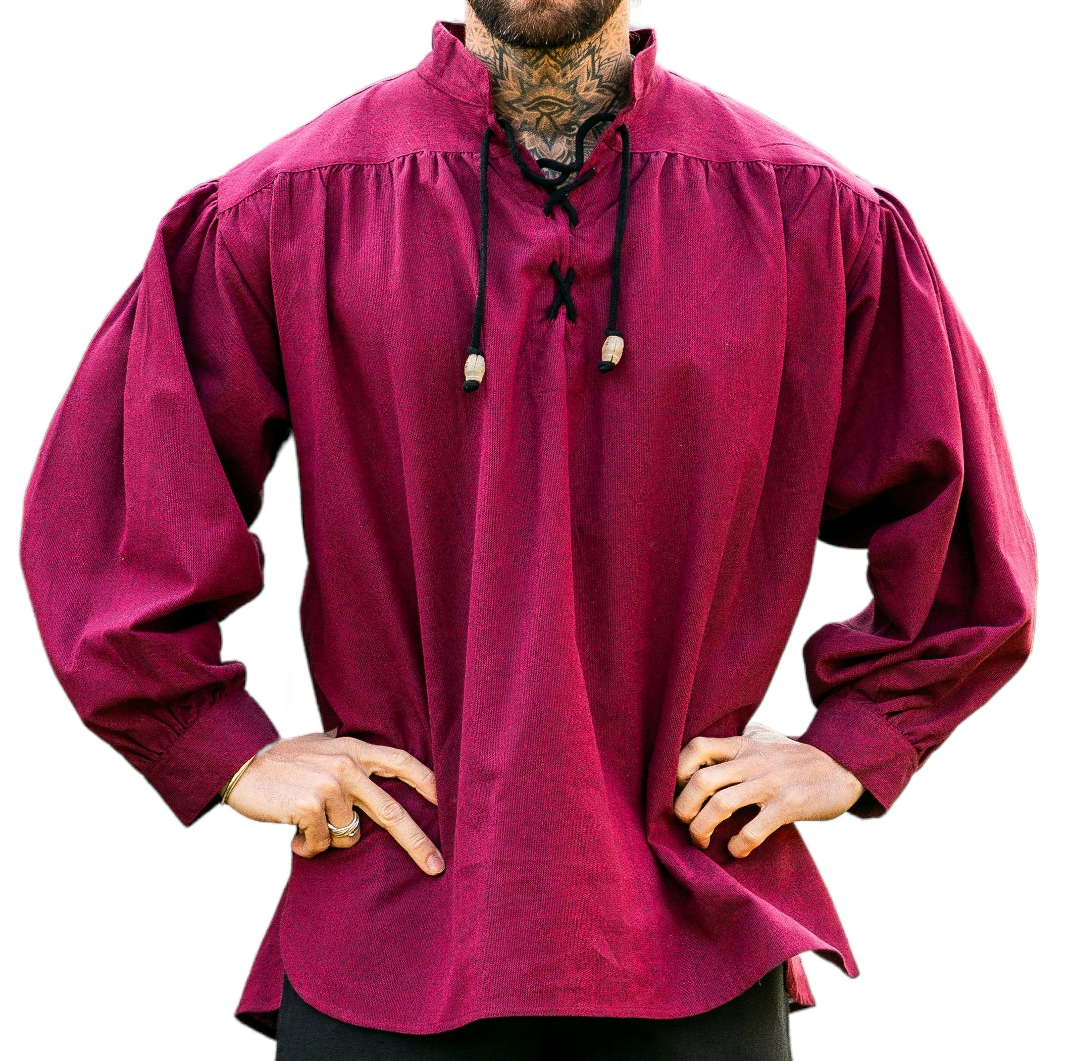 Leonardo Carbone Ritter-Kostüm Stehkragen-Schnürhemd "Georg" mit Holzknöpfen, raffinierte Knopfmanschetten, handgewebter Baumwollstoff