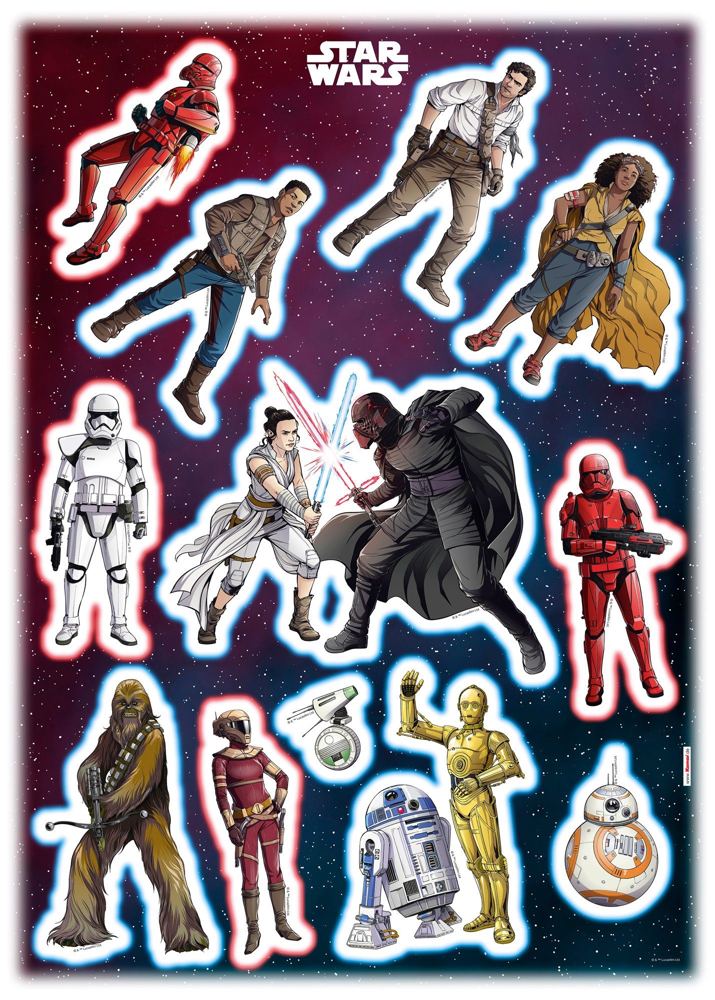 Komar Wandtattoo Star Wars Heroes Villains - Размер 50 x 70 cm (12 St), selbstklebend, Wandsticker, Kinderzimmer