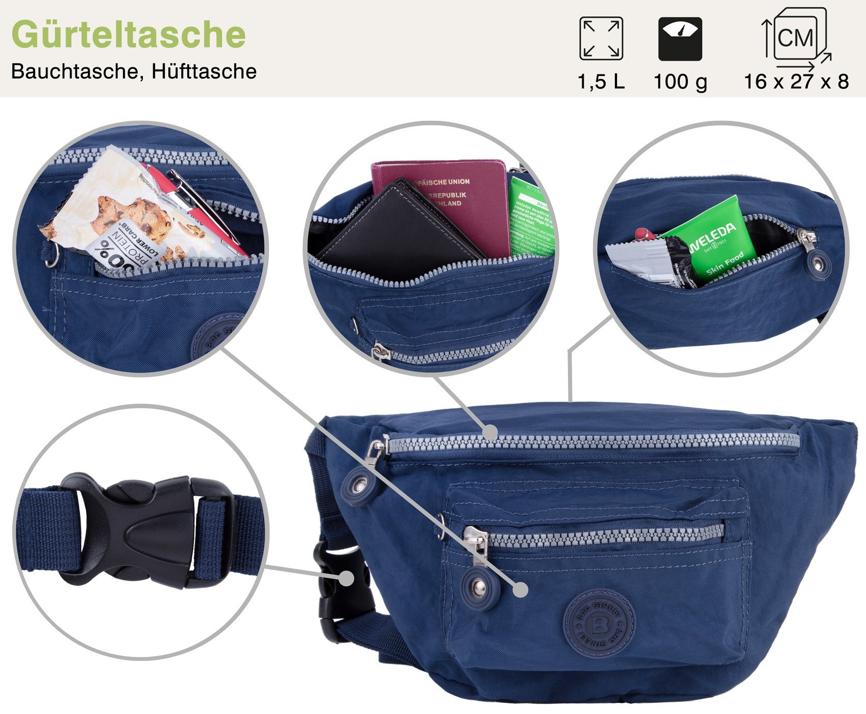 compagno Henkeltasche, Sportive Gürteltasche mit 3 günstig online kaufen