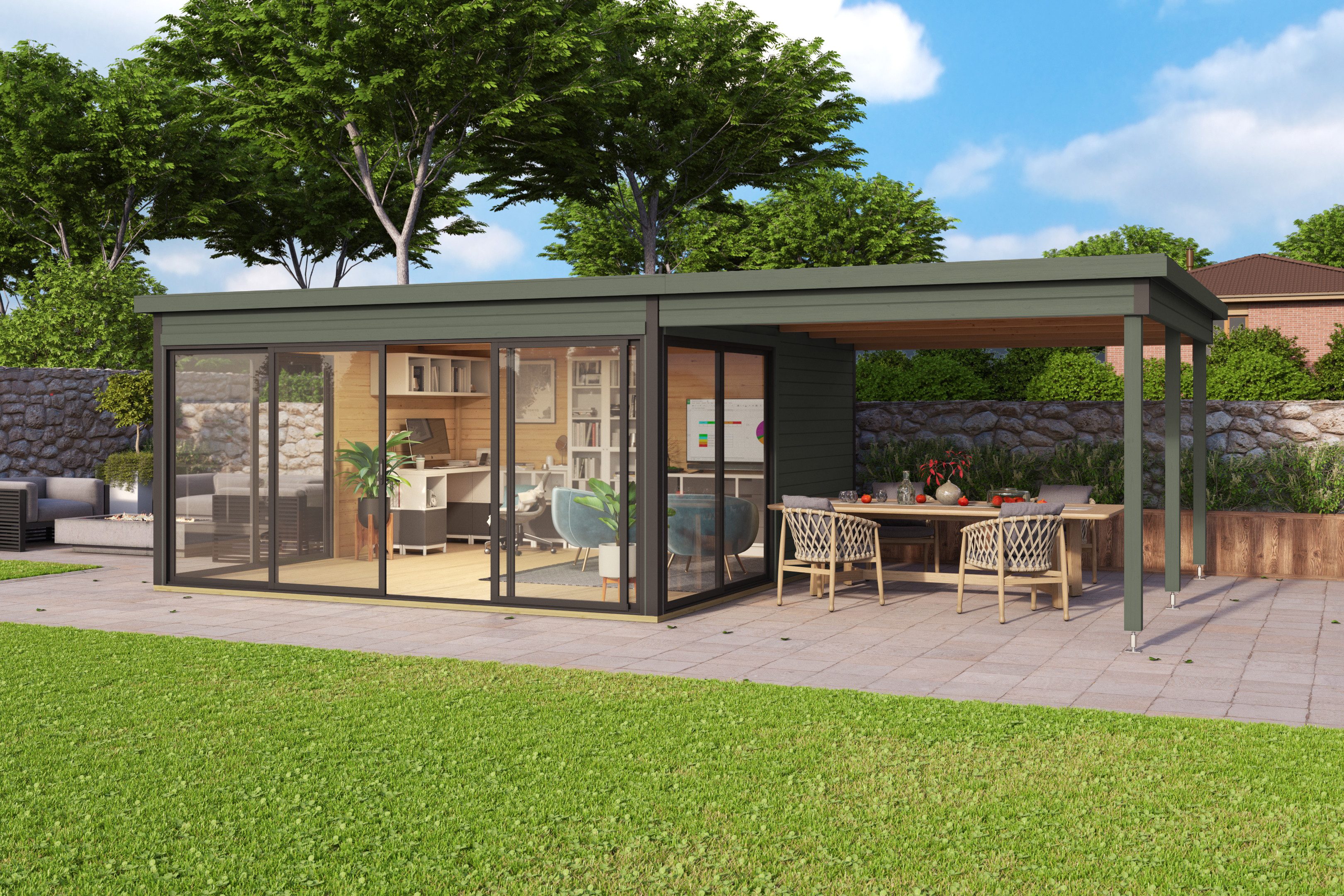 Nordic Holz Gartenhaus-Anbaudach passend für DOMEO 5, BxT: 300x418 cm