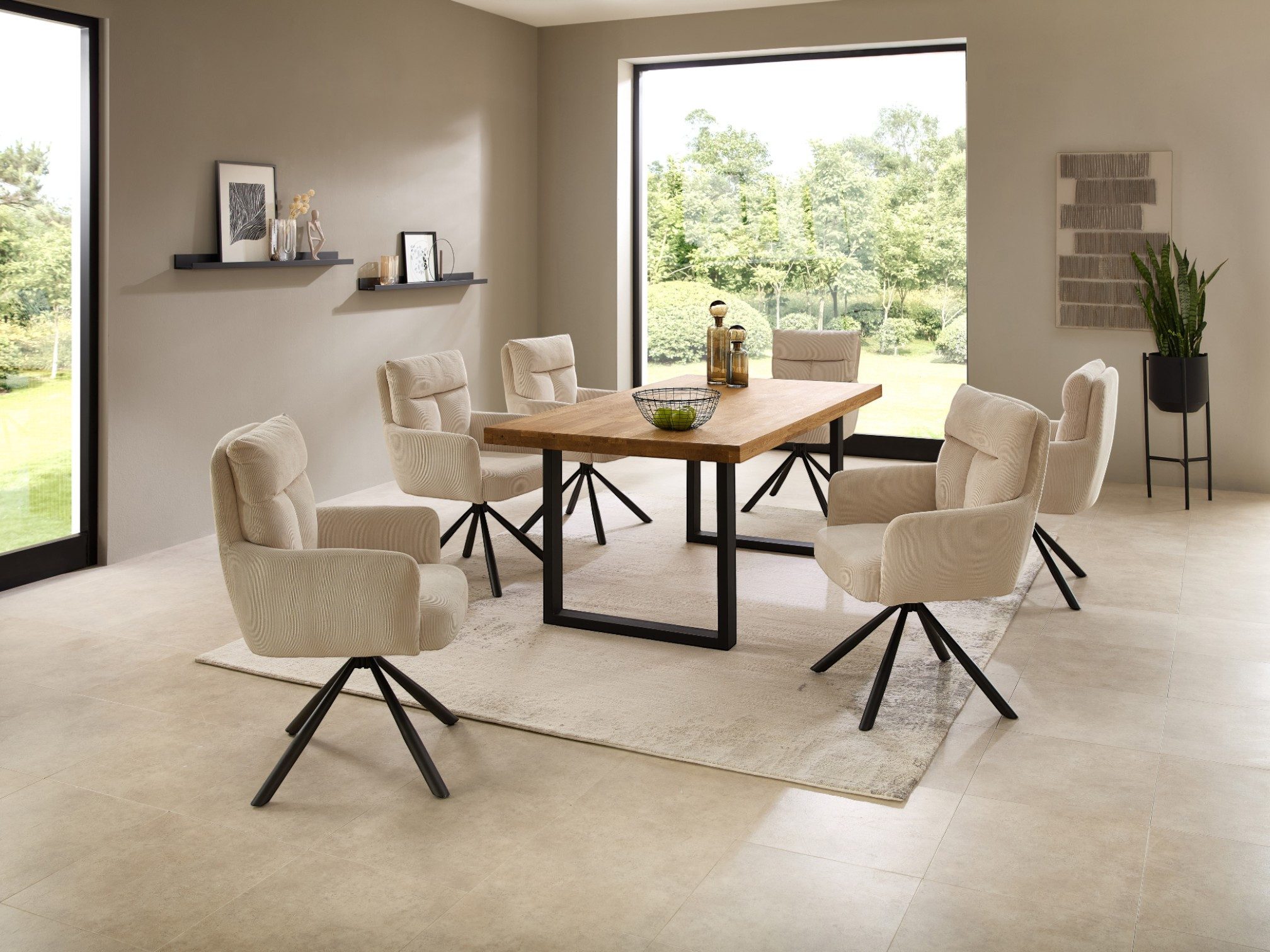 moebel-dich-auf Esszimmer-Set CAPRI-U, (Esszimmer Set, 1 Esstisch Eiche massiv geölt, 6 Stühle), 180 x 100 cm
