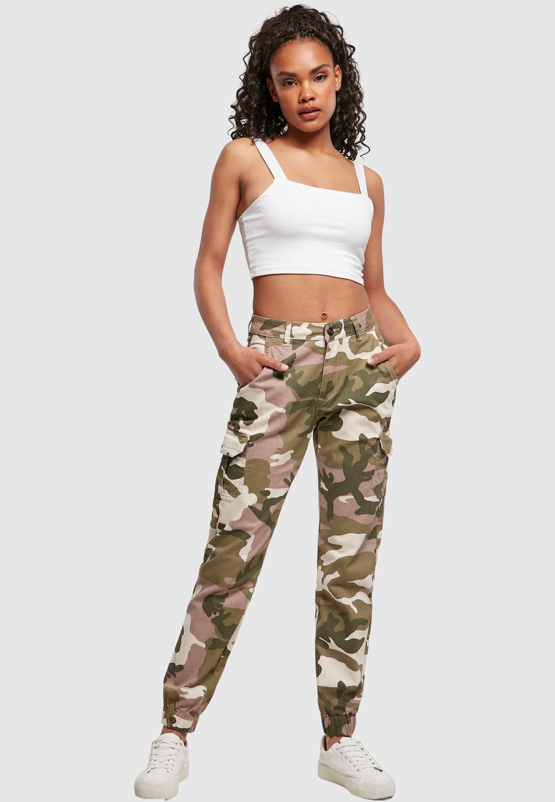 (1-tlg) URBAN Camo Damen High Waist duskrose Cargo CLASSICS Ladies Pants camo Cargohose