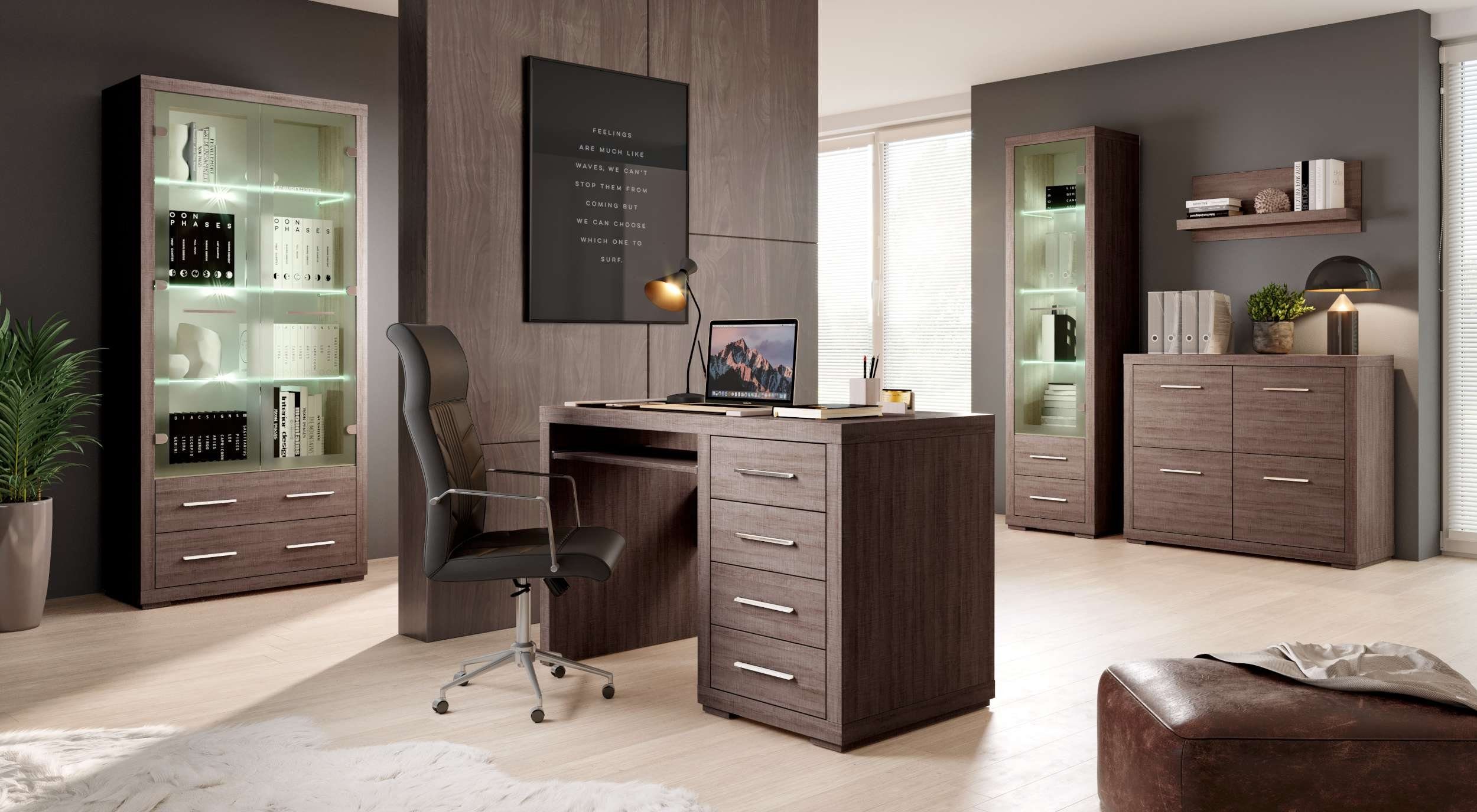 Stylefy Schreibtisch Verdum (Computertisch, Bürotisch), viel Stauraum, mit Schubladen, rechteckig, Modern Design Santana Eiche dunkel