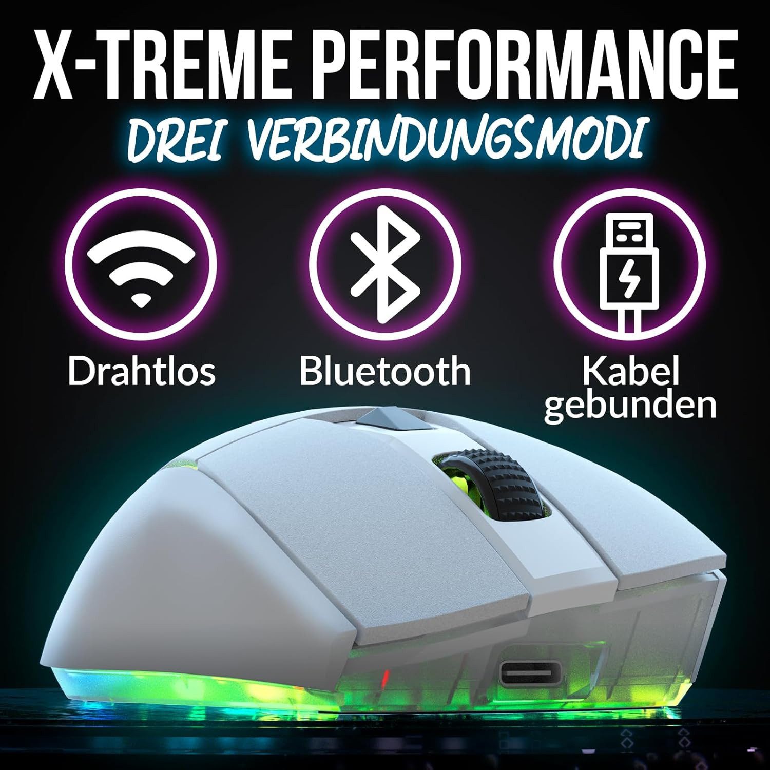 KLIM Blaze X Gaming-Maus (Bluetooth, kabellos mit Ladestation und RGB Beleuchtung)