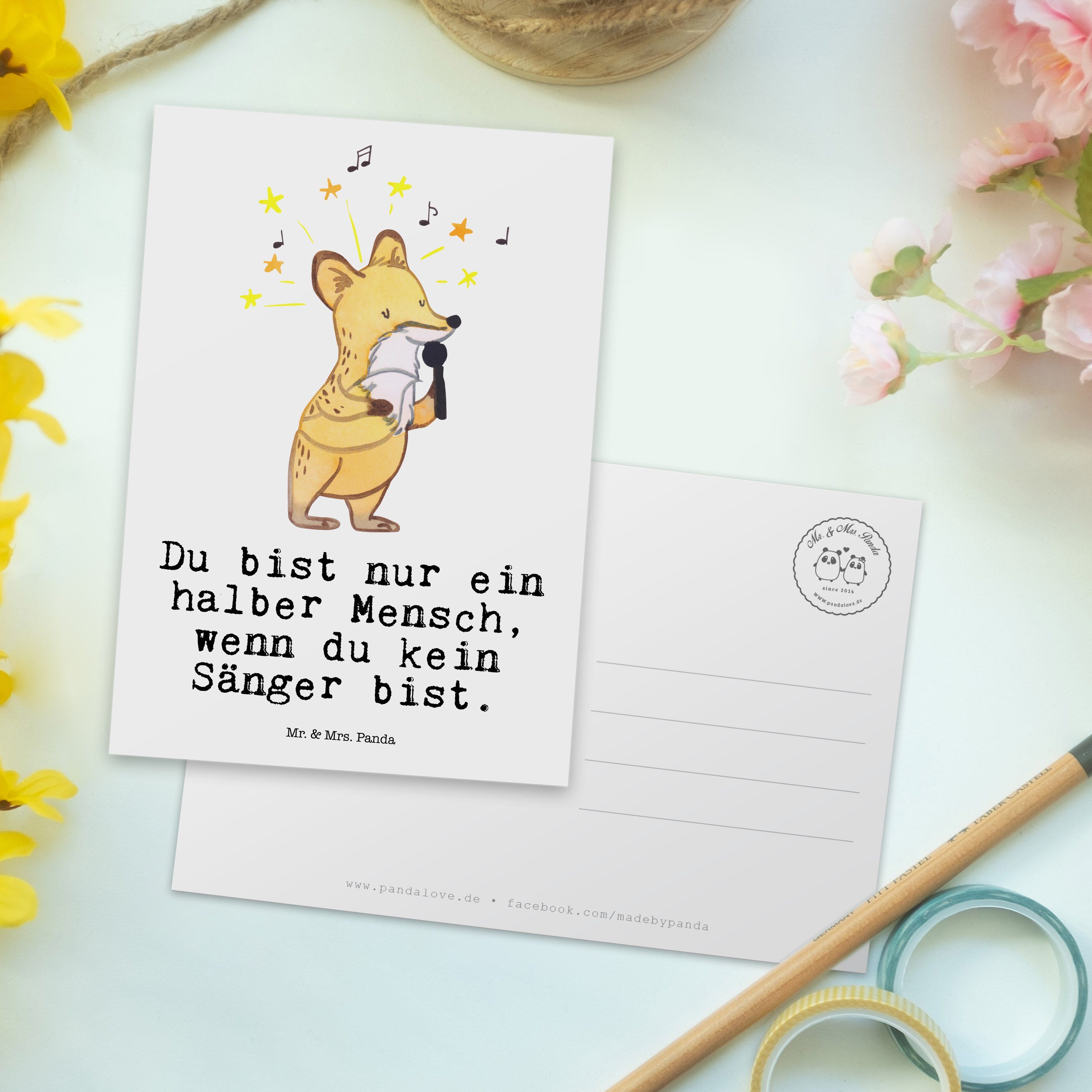 Mr. & Mrs. Panda Ansichtskarte, mit Sänger Postkarte - Herz - Karte, Weiß Einladung, Geschenk, G