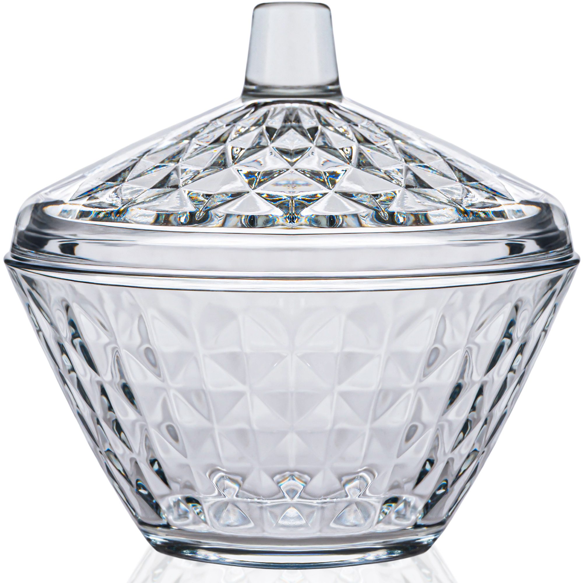 KONZEPT Zuckerdose Zuckerdose aus Glas 330ml Transparent, Zuckerbehälter Bonbonglas, mit Deckel Retro Stil Robustes Glas