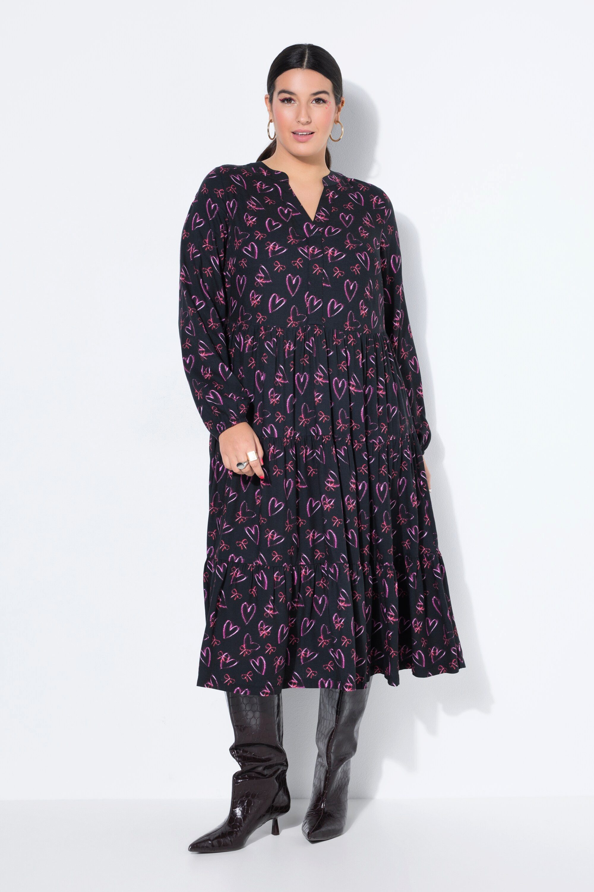 Maxikleid Maxikleid Herzschleifen V-Ausschnitt Volants