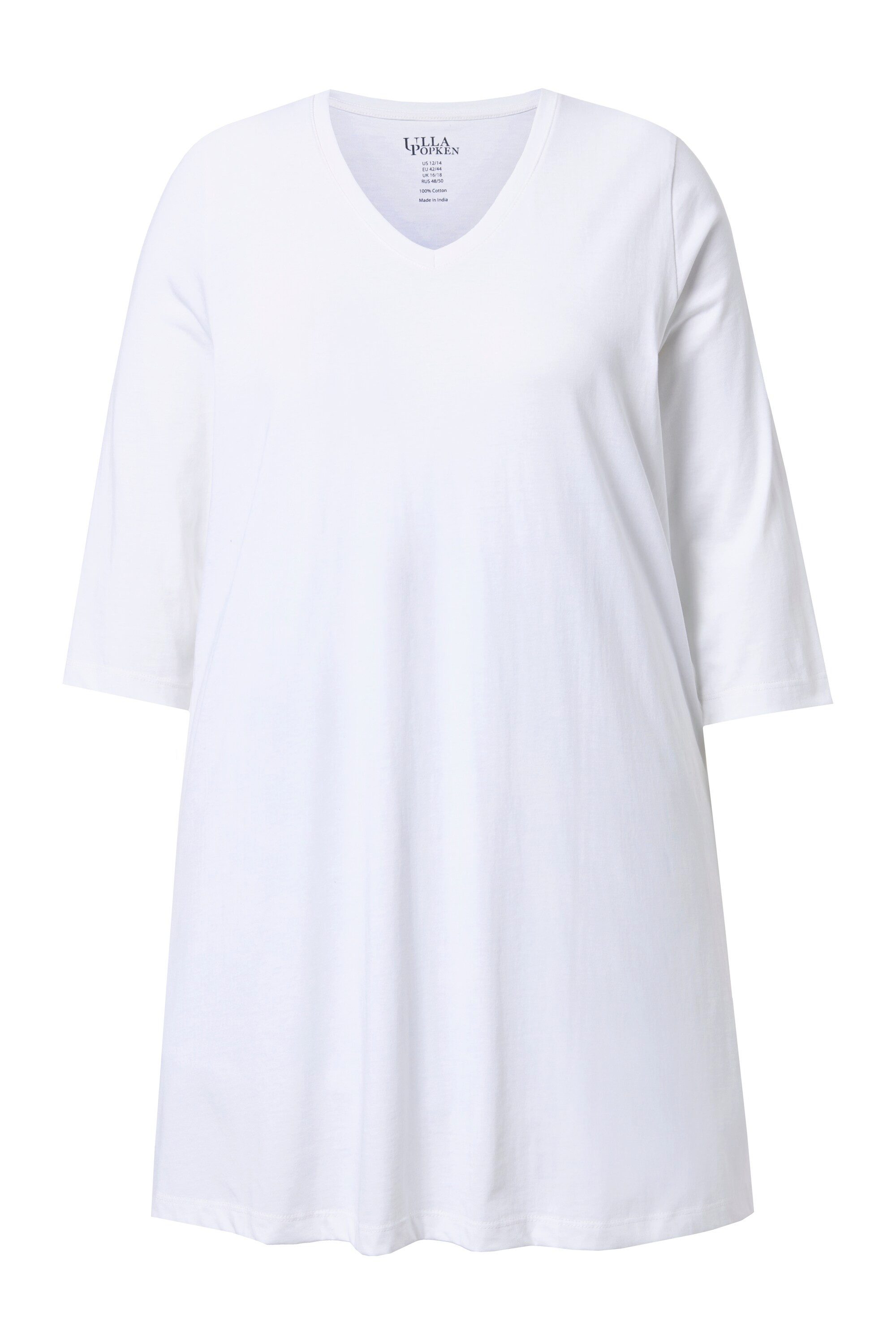 Ulla Popken Longshirt Longshirt A-Linie V-Ausschnitt 3/4-Arm günstig online kaufen