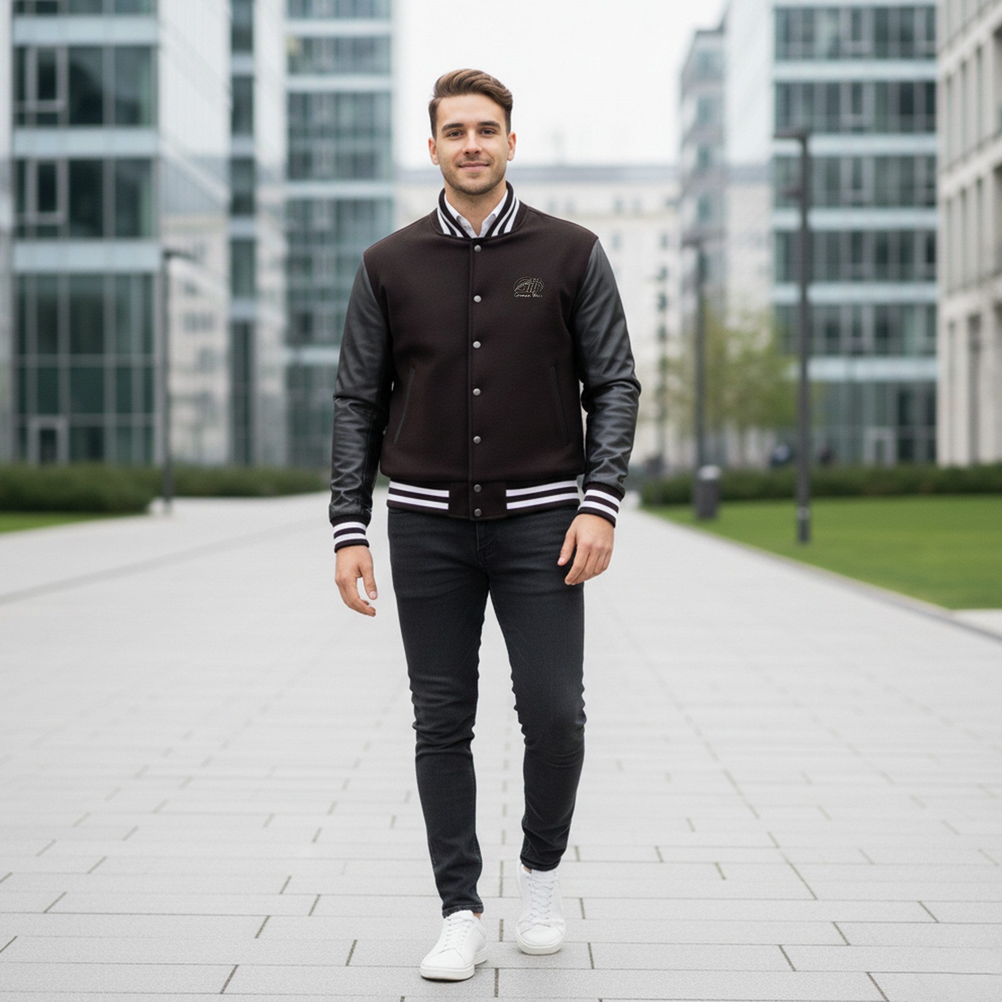 German Wear Collegejacke CJ002 Varsity Collegejacke Blouson Wolljacke Lederärmel