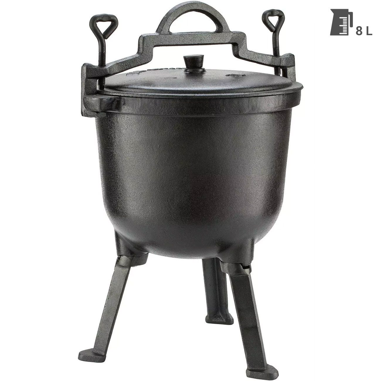 King Hoff Kochtopf Gusseisen Camping-Kochtopf 8L, Lagerfeuer-Topf emailliert Beine 15kg, 8L gusseiserner Lagerfeuertopf mit Beinen weißer Emaille-Beschichtung