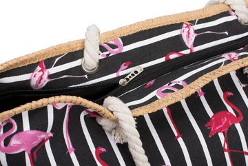 styleBREAKER Strandtasche (1-tlg), Strandtasche mit Streifen und Flamingos