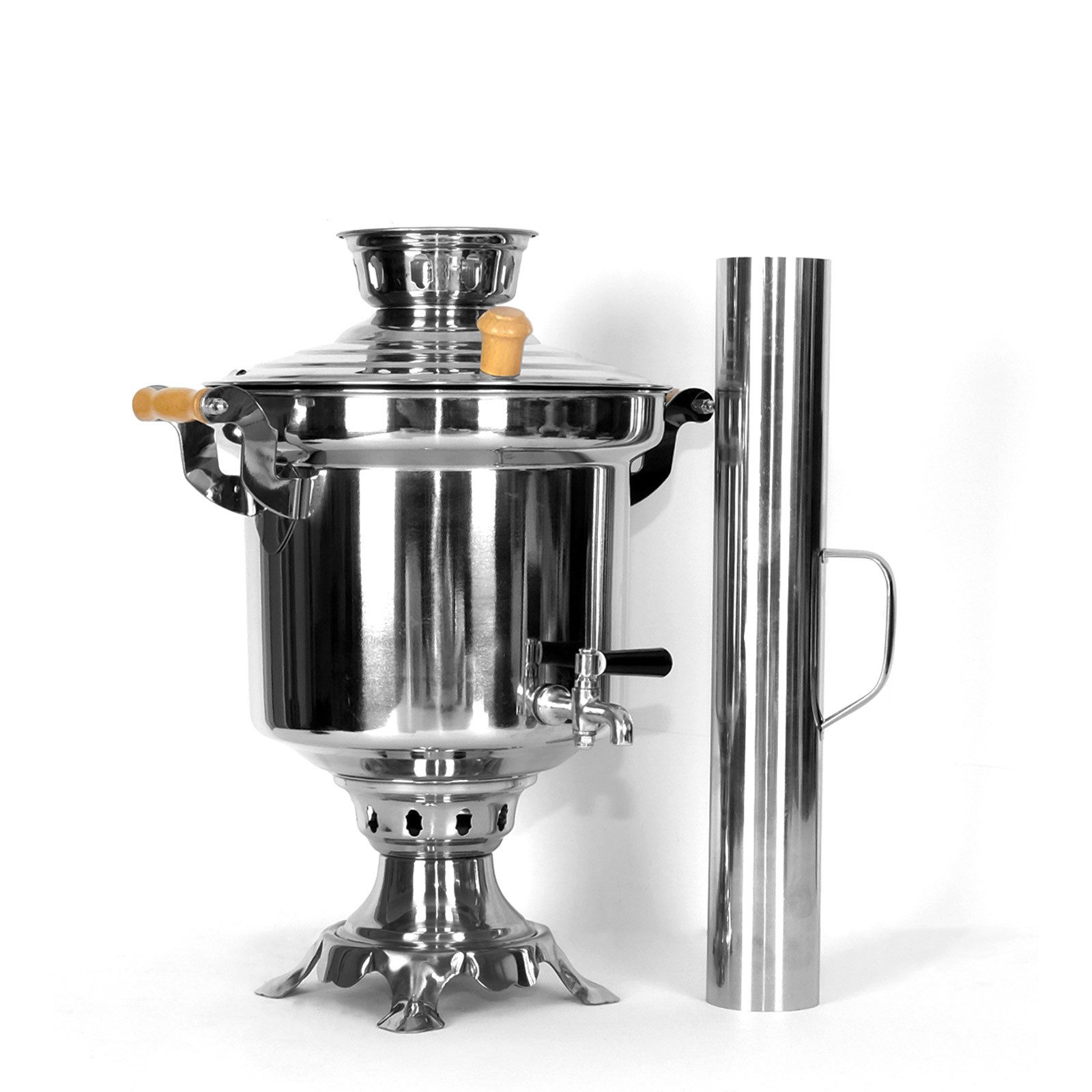 BIG-PAN Wasserkessel Samowar 5L Edelstahl Schornstein Holzkohle Samovar, Edelstahl (Samovar Holzkohle, Teekocher Teemaschine), Tea Maker with Chimney