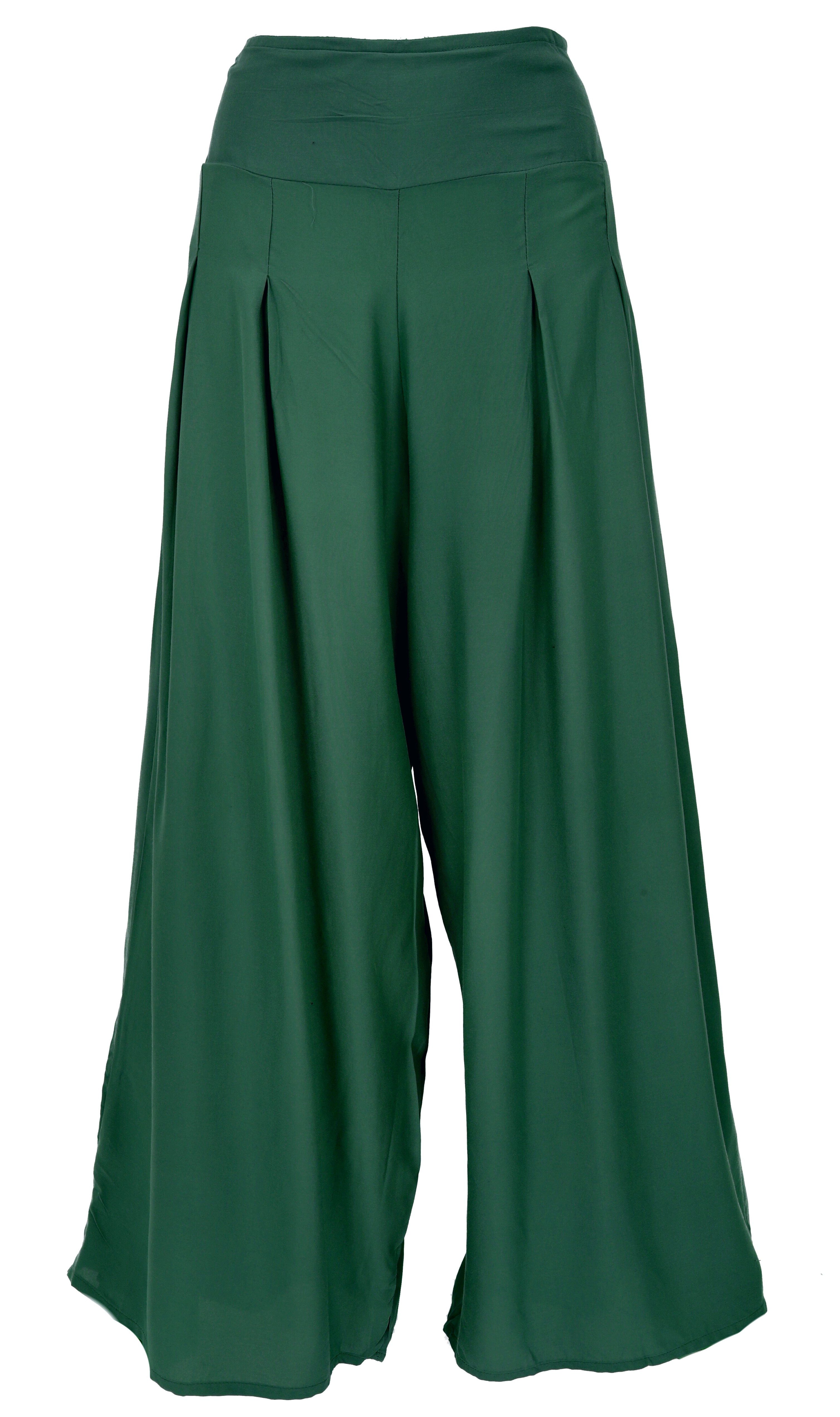 Guru-Shop Relaxhose Boho Hosenrock, weite Sommerhose - tannengrün Ethno Style, alternative Bekleidung
