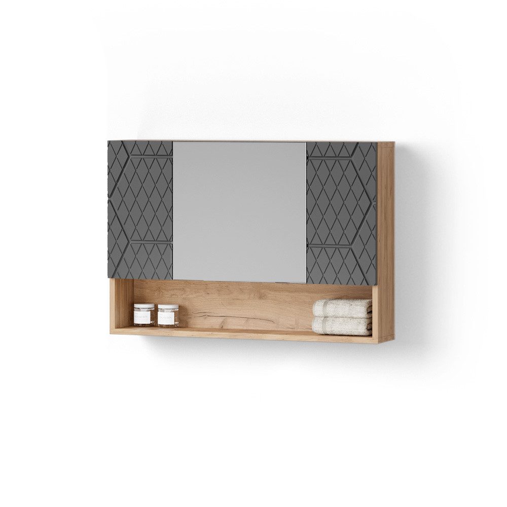 Livinity® Badezimmerspiegelschrank Ronco, Anthrazit mit Wabenstruktur/Goldk günstig online kaufen