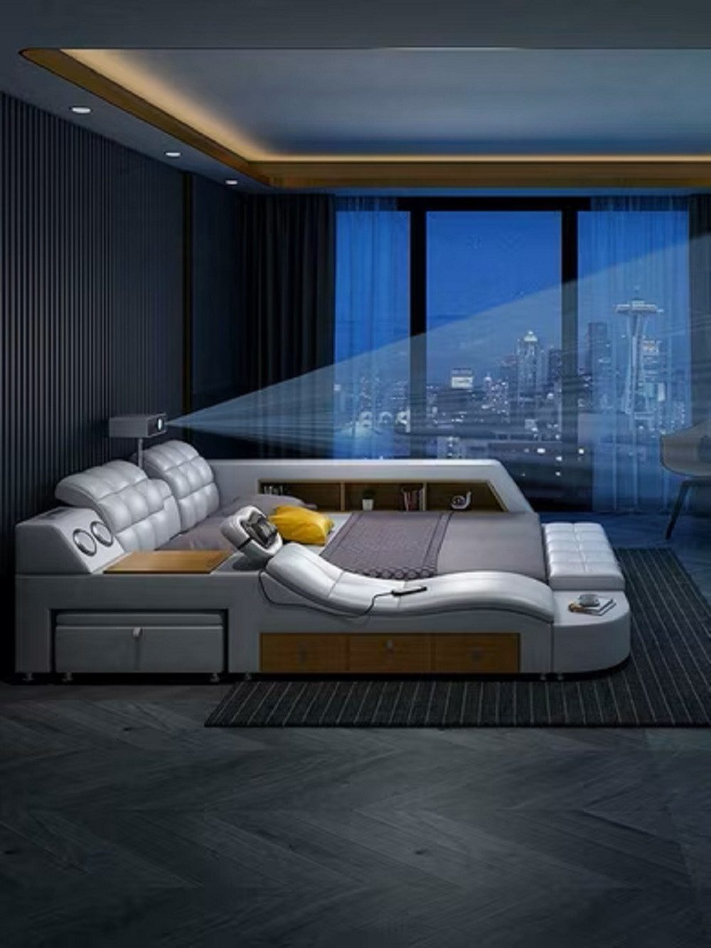 JVmoebel Multimediabett Bett Multifunktion Betten tv beamer usb led Massage Funktion Hotel (1-tlg), Made in Europa