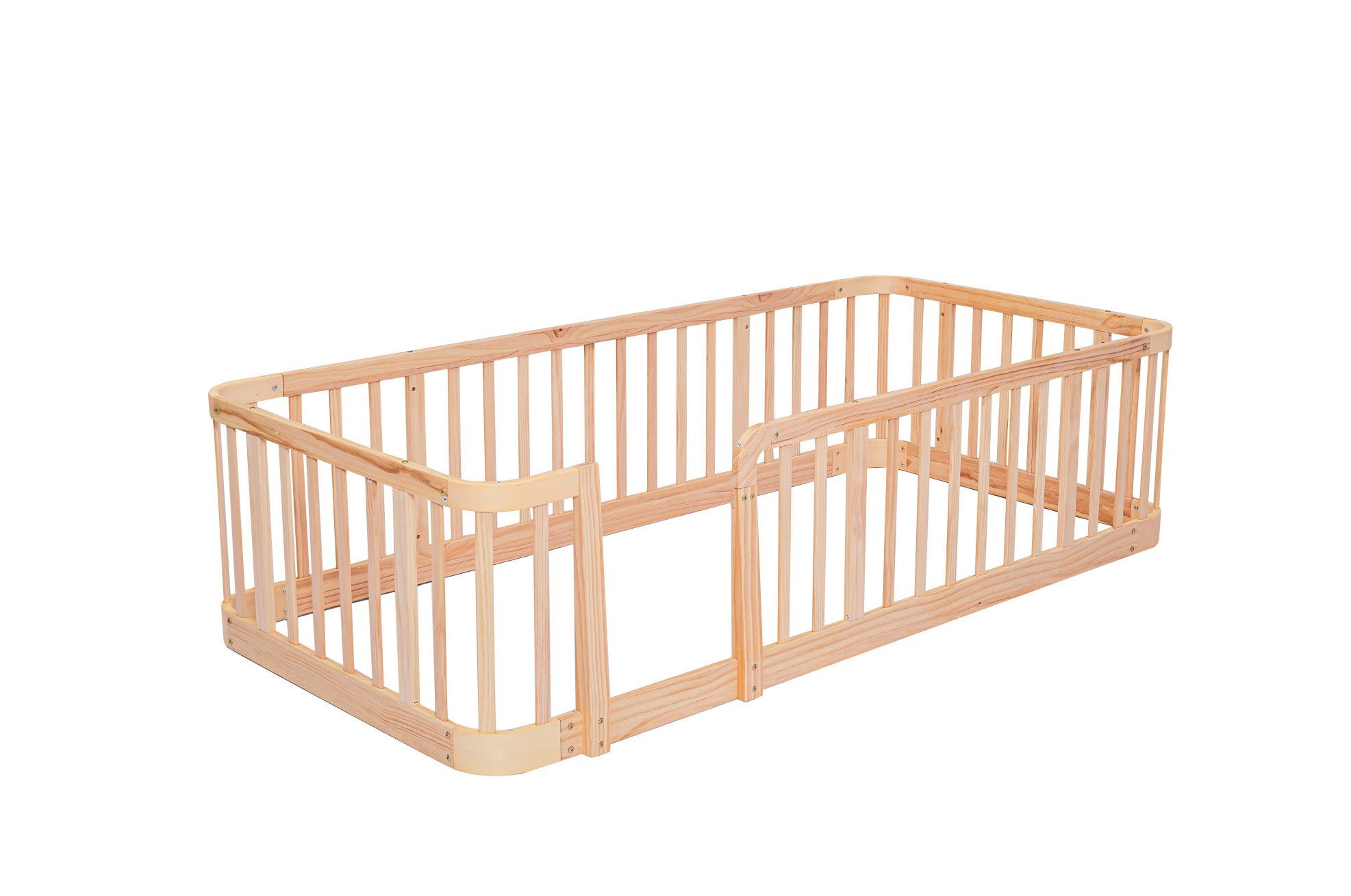 REDOM Kinderbett 90×200cm Baby Absperrgitter Naturholz für sichere Spielumgebung (Packung, 1-tlg., Runde Kanten Kinderschutzgitter ohne Matratze vielseitig nutzbar), Modulares Laufgitter mit 7cm Abstand für Kinder im Innenraum