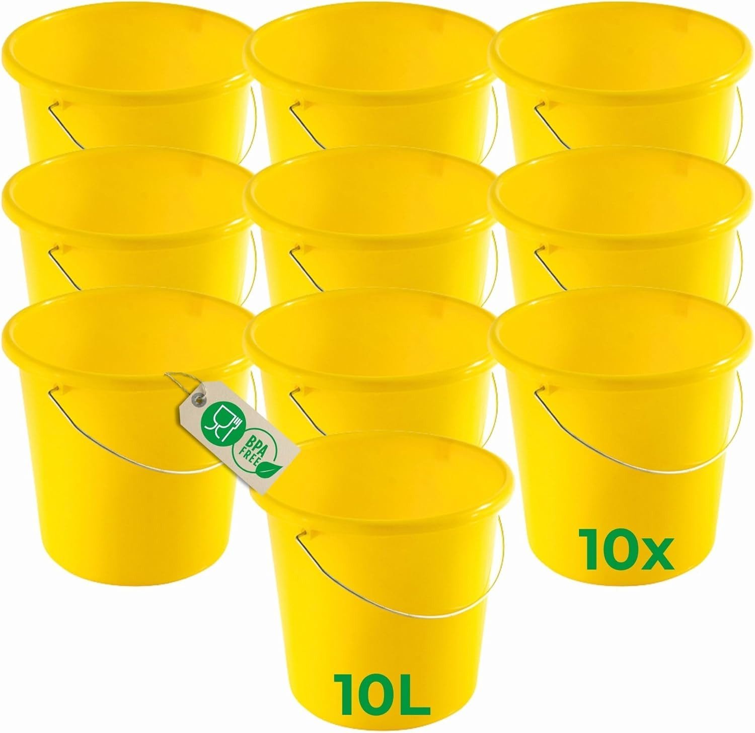 Novaliv Putzeimer 30948-10x, (10-tlg), Novaliv 10 Stück Eimer 10L Gelb mit Maßeinteilung - Putzeimer 10 Liter