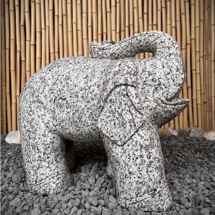 Asien LifeStyle Gartenfigur Gartenfigur Elefant Granitstein Skulptur groß Glücksbringer Rüssel nach Oben