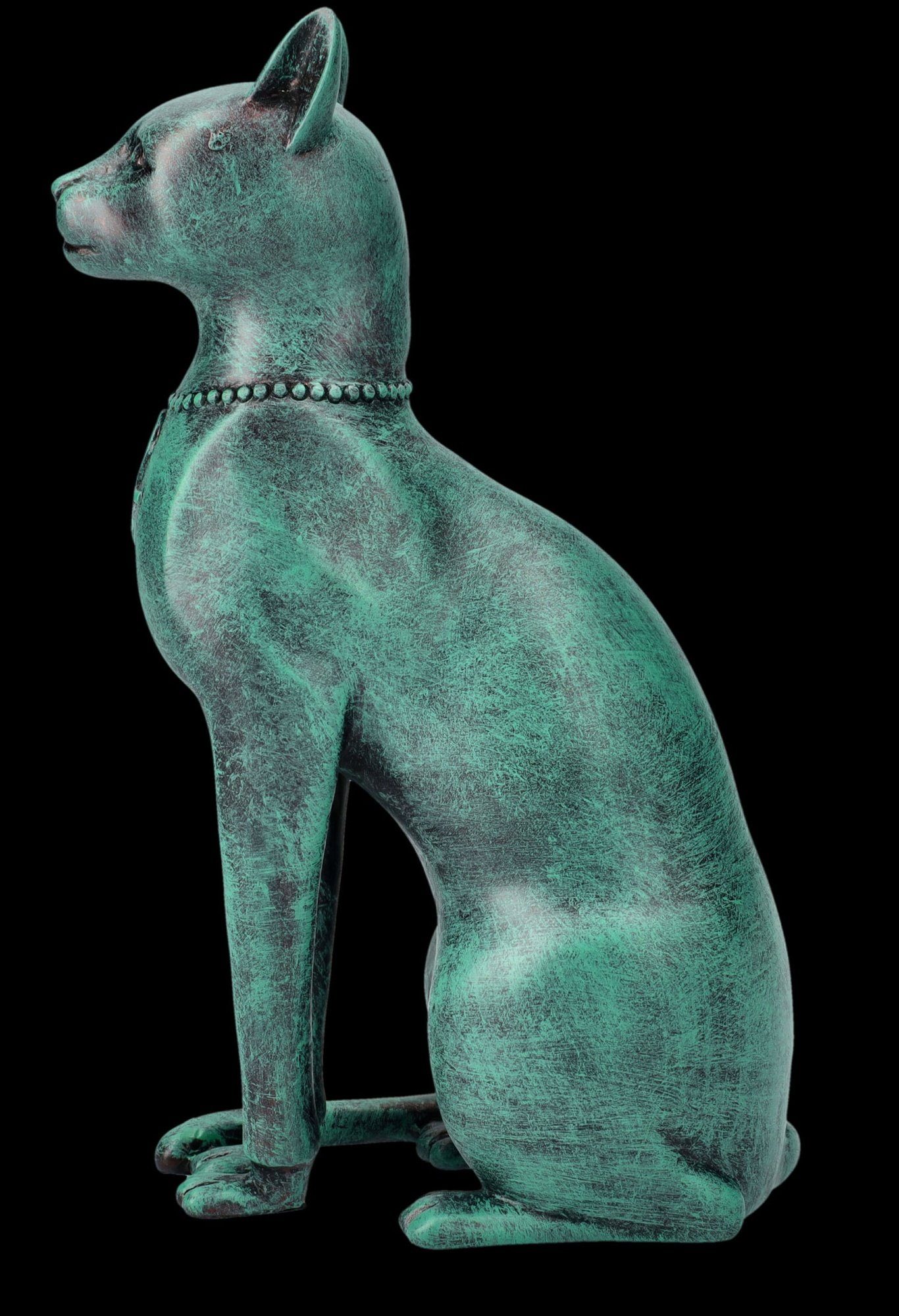 Figuren Shop GmbH Dekofigur Bastet Figur - Ägyptische Katze in Bronze-Grünspan-Optik - Dekofigur