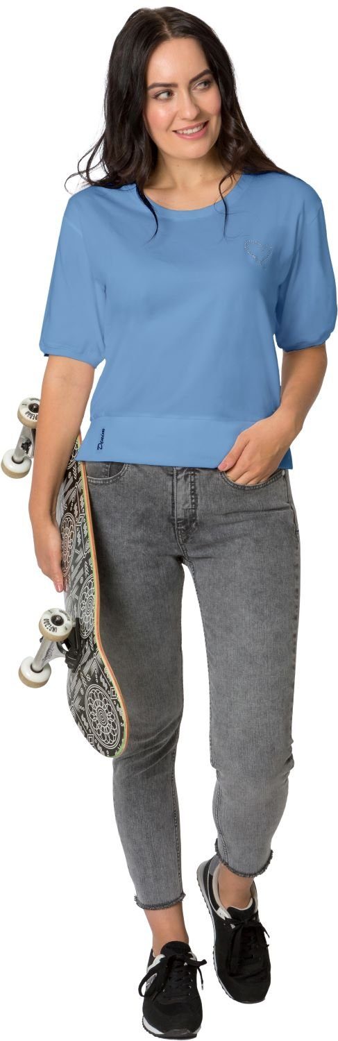 Gio Milano T-Shirt G26-1100 seitliche Schlitze, Strassapplikation als Logo azure