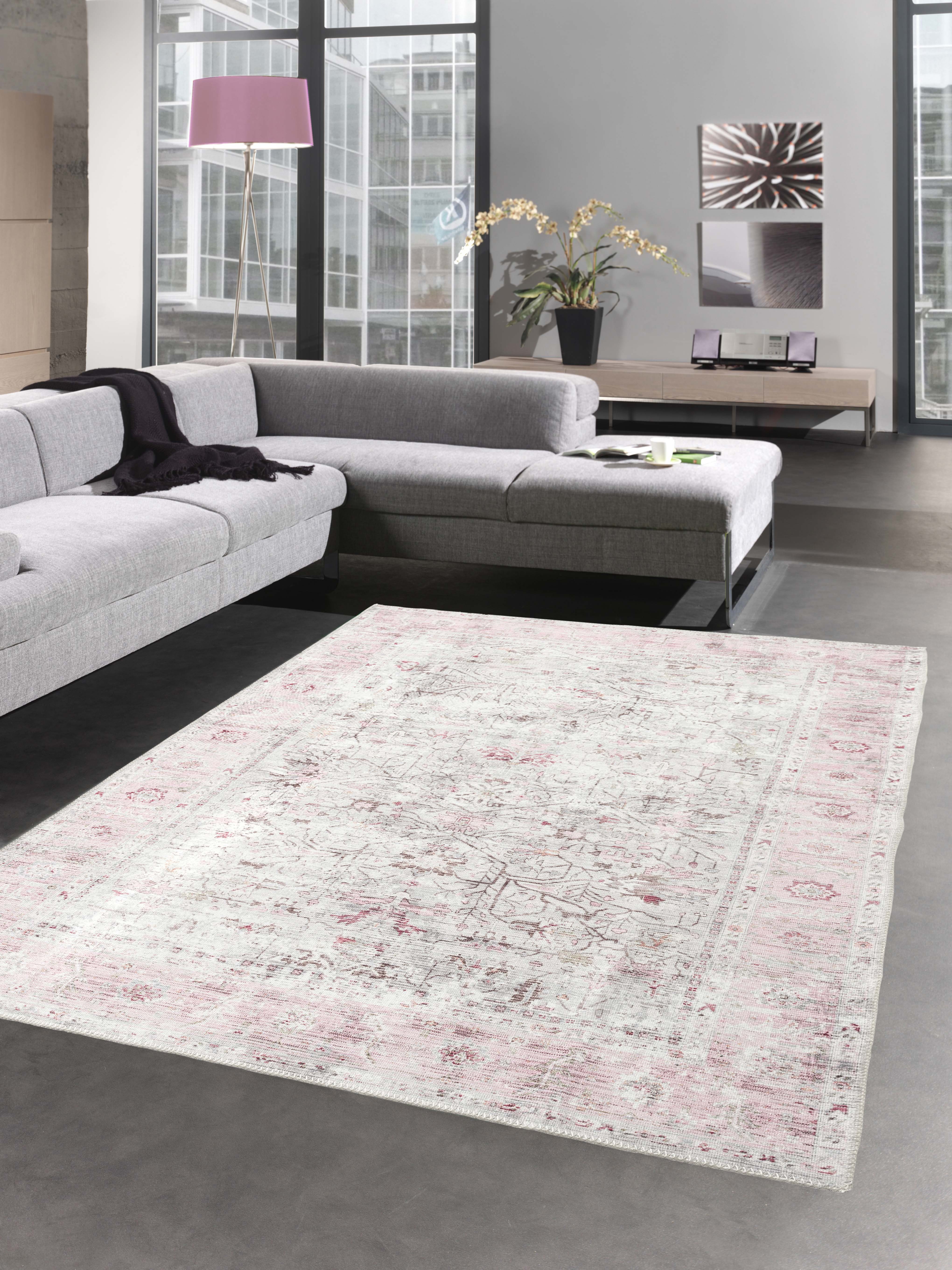 Teppich Modern klassischer Teppich Höhe: pink rechteckig, Pflanzenverzierungen 7 mit & schönen creme, Blumen in Carpetia, mm