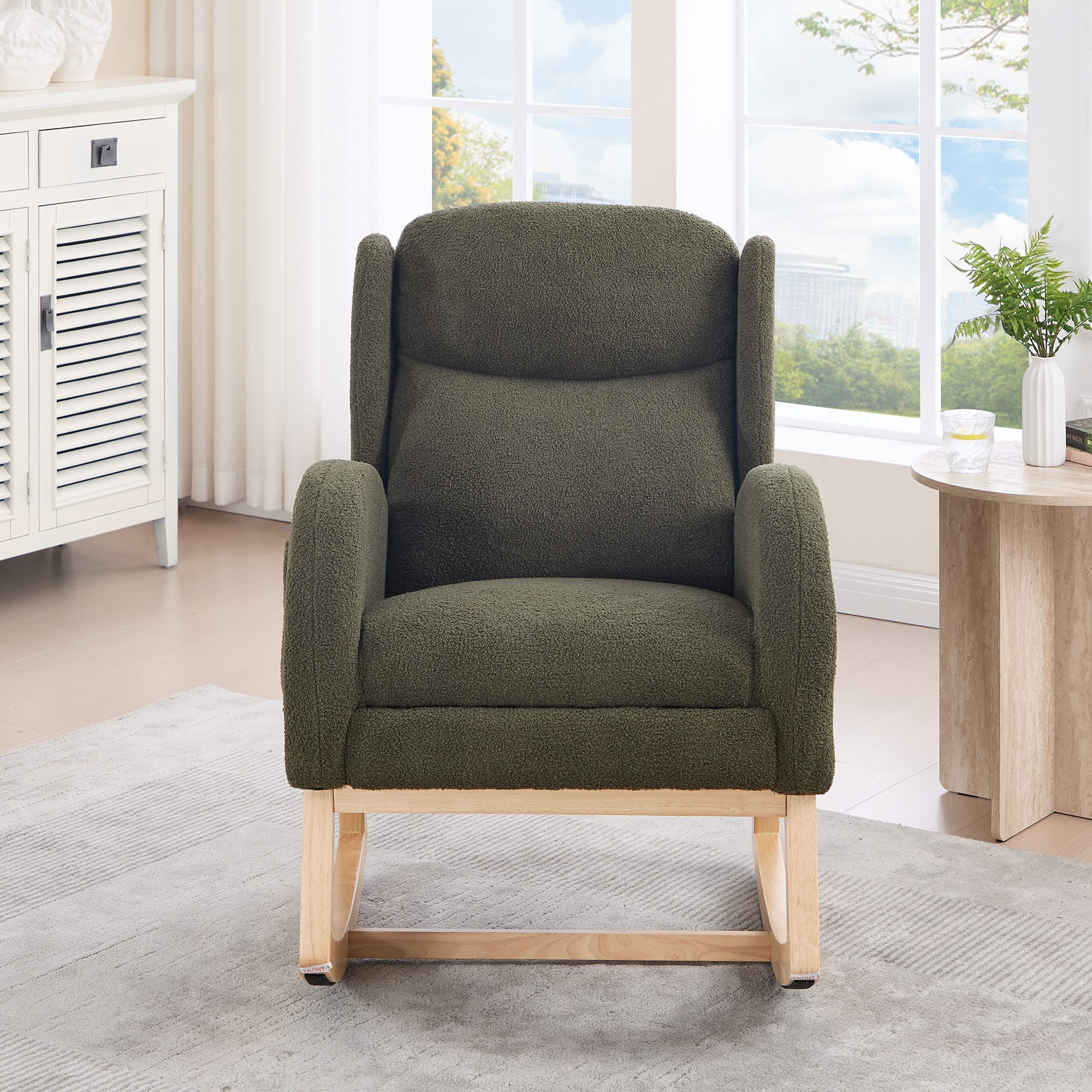 HAUSS SPOLE Schaukelstuhl mit Fußstütze,Relaxsessel Schaukelsessel Polsterstuhl mit Tasche (Ergonomischer Relax- und Stillstuhl aus Teddy-Stoff, 1 St), Hohe Rückenlehne, platzsparend, ideal für Wohnzimmer & Schlafzimmer