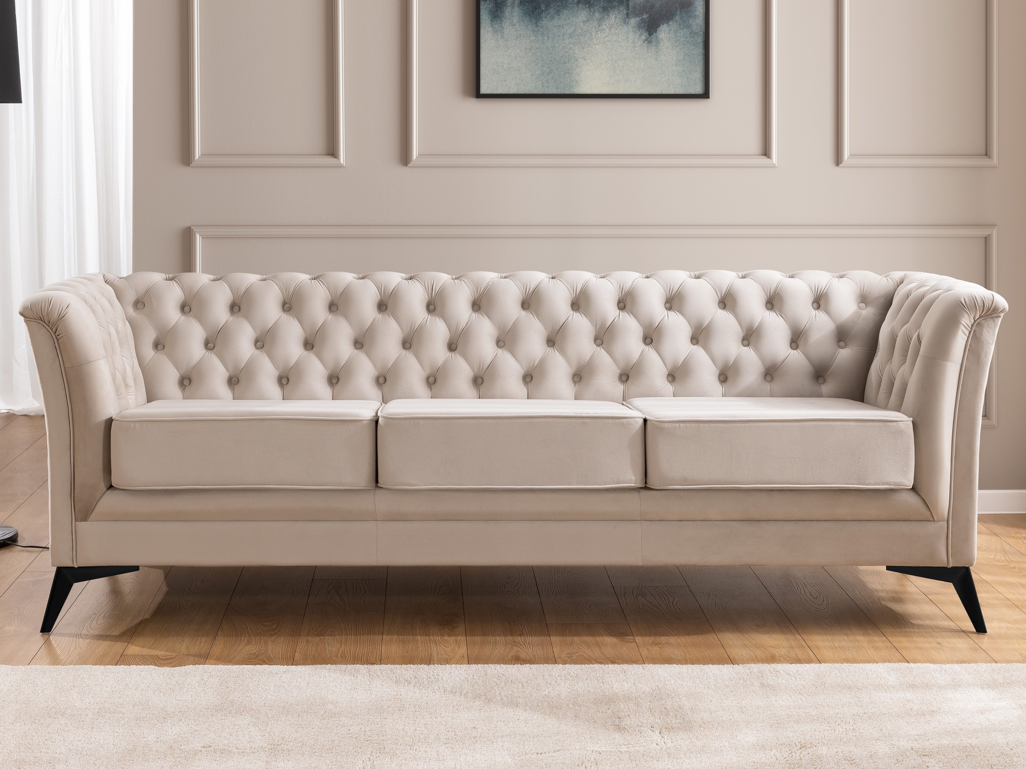 S-Style Möbel Chesterfield-Sofa Whitby, 3-Sitzer aus Samt mit goldenen, silbernen oder schwarzen Füßen, mit Wellenfederung