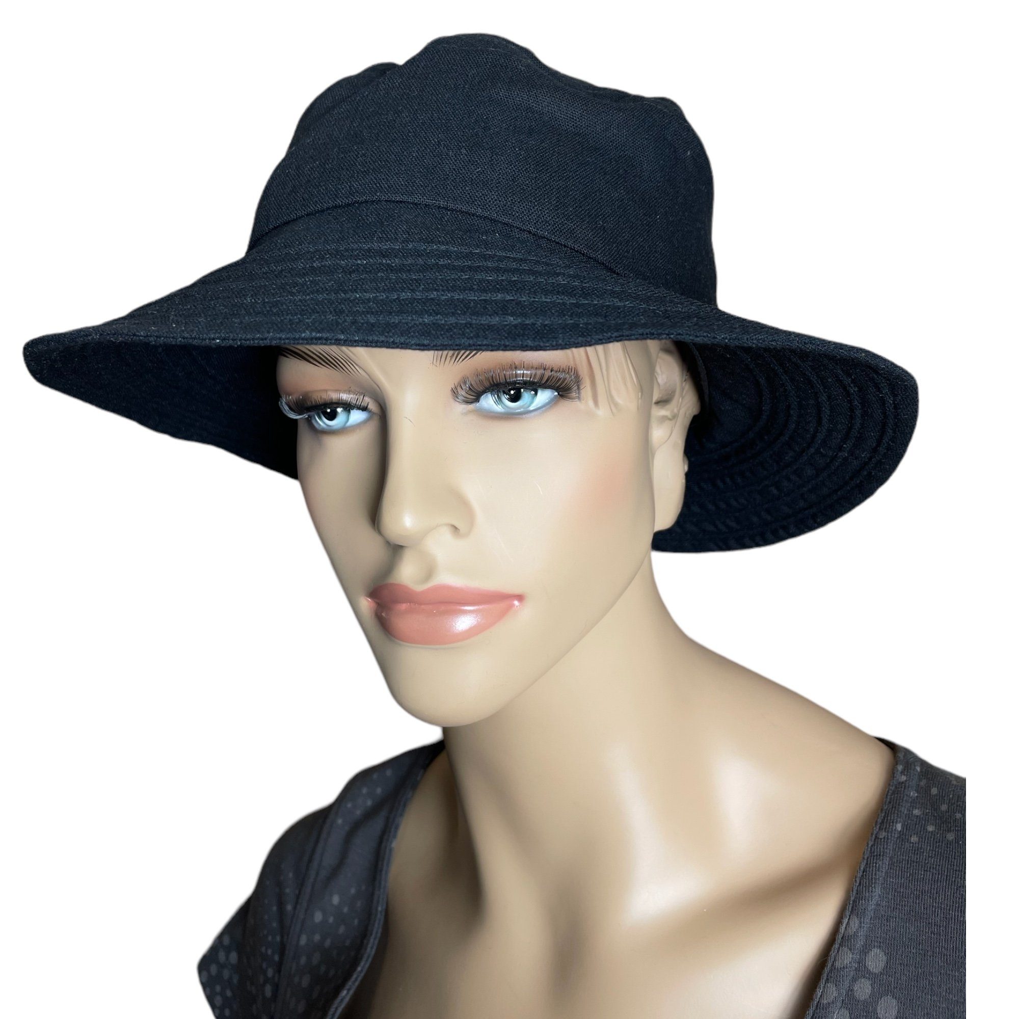 Taschen4life Sonnenhut Modischer Sommer Leinen Hut Bucket Hat, Größenverstellbar, unisex, Fischerhut schwarz
