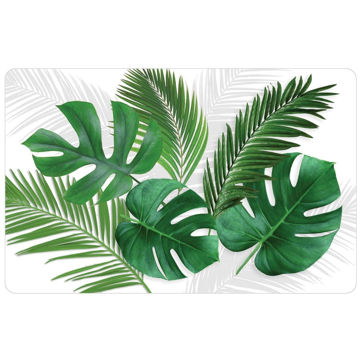 Macosa Home Platzset rechteckig weiß grün abwischbar Blätter 44x28 cm, (4-St), moderne Platzmatten Untersetzer Esstisch
