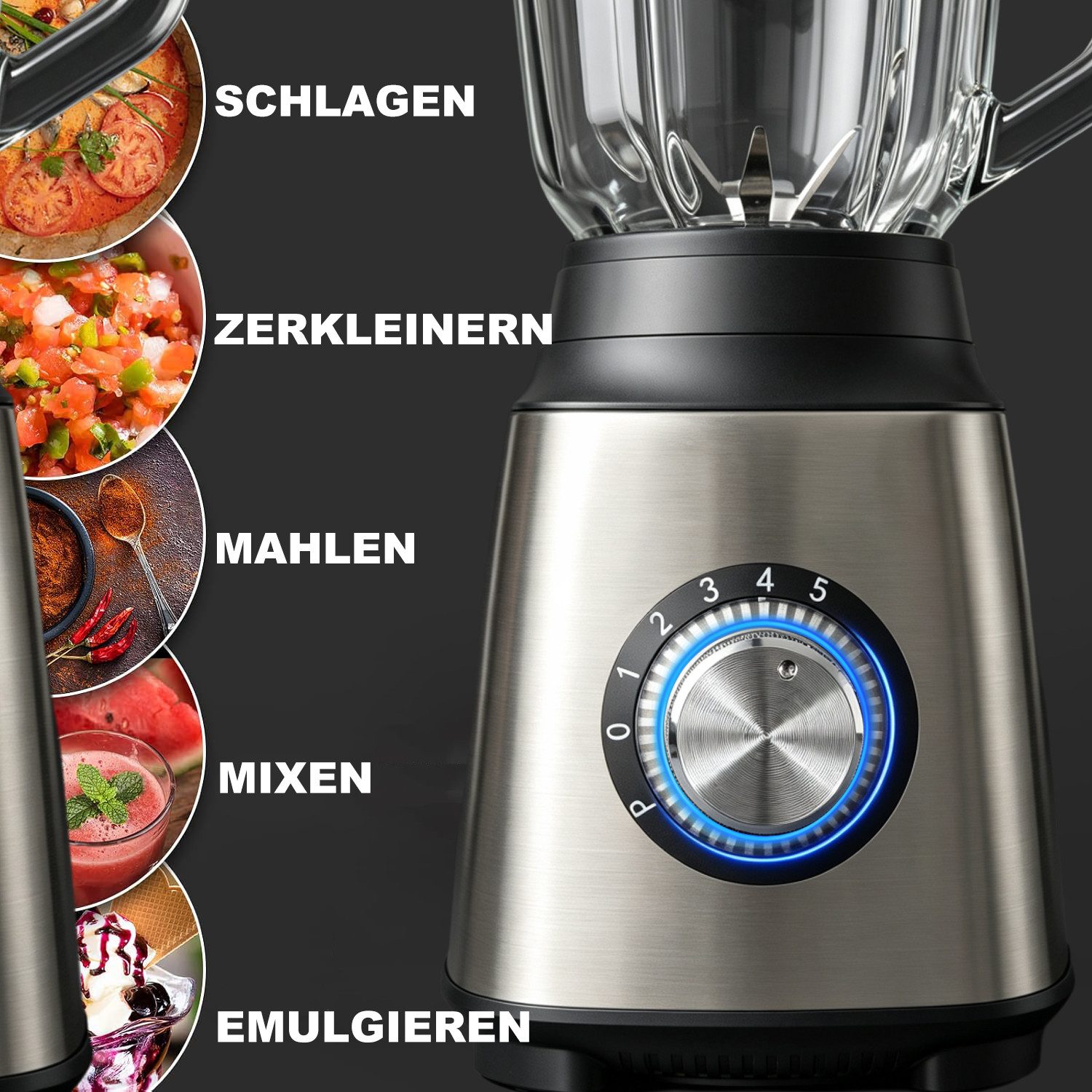 Forrlite Standmixer 2026 Neu Standmixer,Smoothie Maker Maximalstufe 2000W,Glas VitaBoost, 2000 W, Edelstahl Milchshaker Blender 1,5 L,Eiscrusher,6-Klingen für Ice Püree