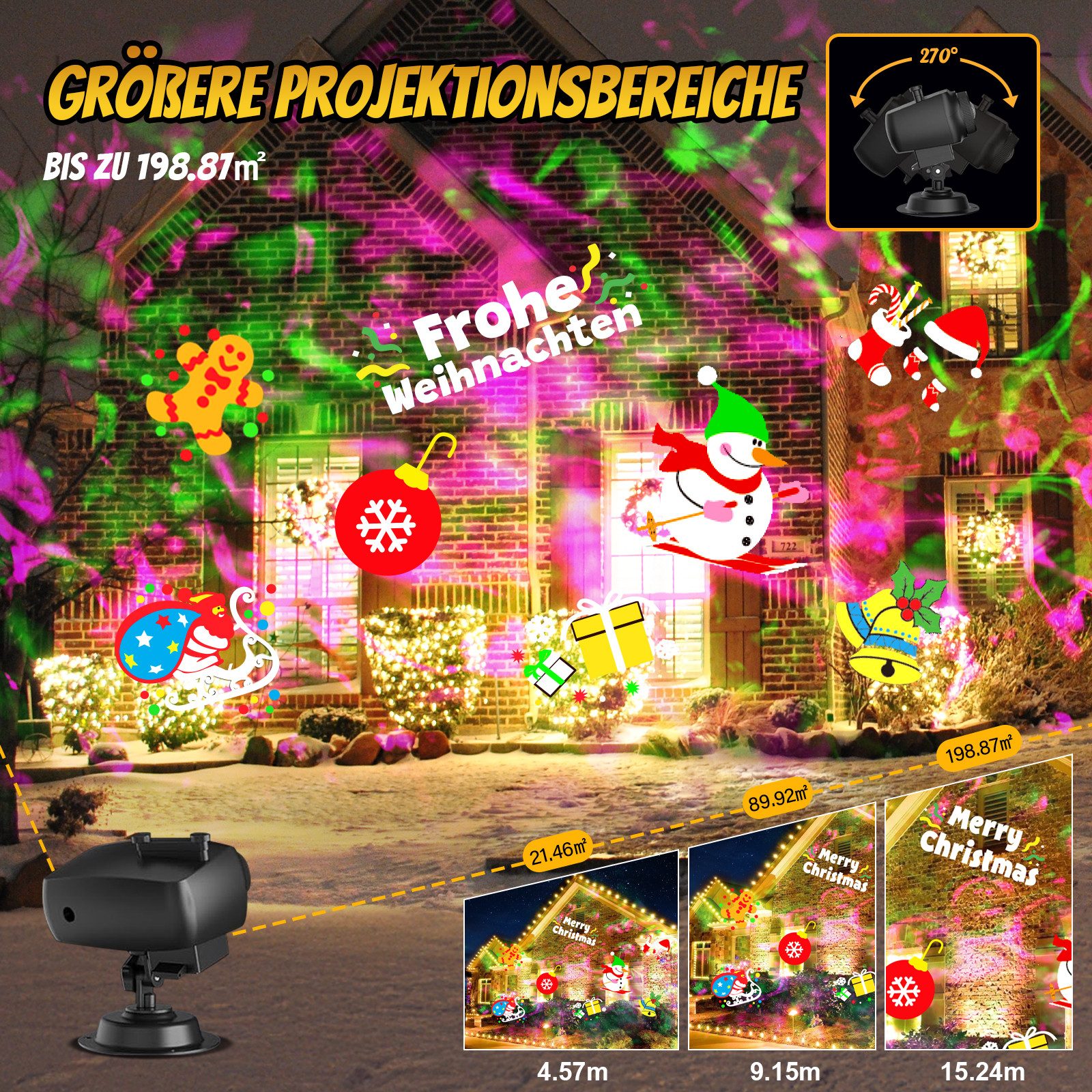 ANYSUN Projektionslampe LED Dekolicht Projektionslicht Halloween Weihnachten Außen Deko, LED fest integriert, 2 in 1 Ozeanwelle Schneeflocke Urlaub Projektor Wasserdicht