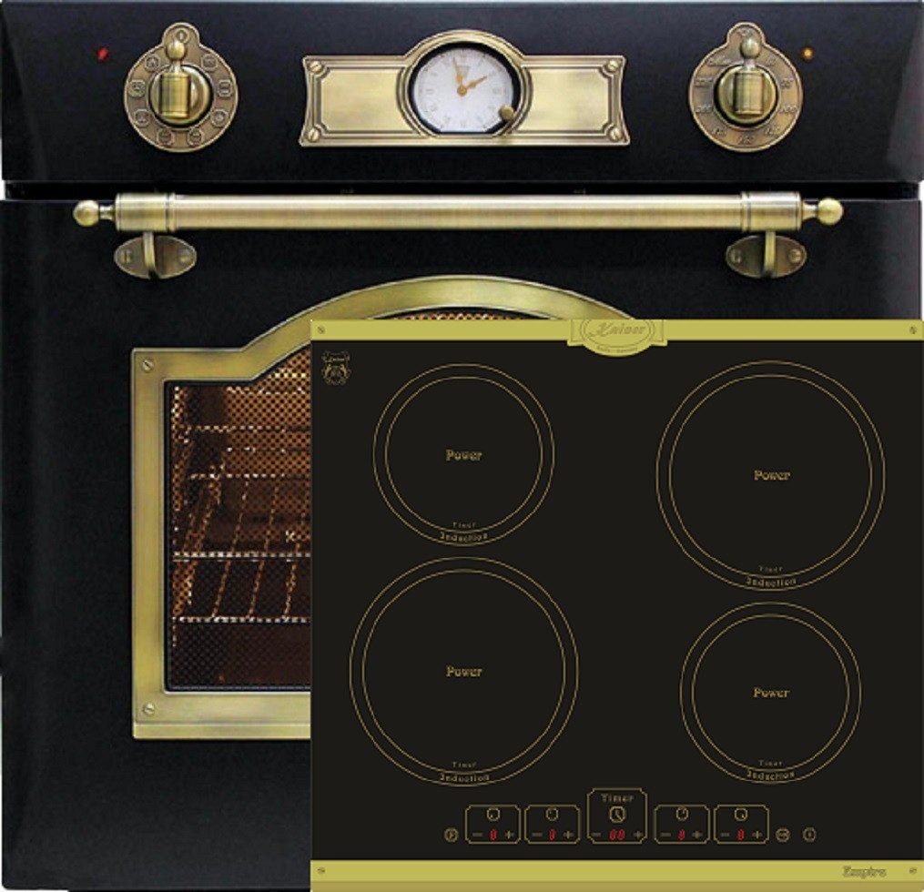 Kaiser Küchengeräte Backofen-Set Herd Set Autark Elektro Backofen, Selbstreinigung, Drehspieß, 8 Funktionen mit Induktionskochfeld Autark 60 cm 4 Zonen mit Booster EH 6355 Em+KCT 6195 IEm.,., mit 1-fach-Teleskopauszug, Katalytische Selbstreinigung