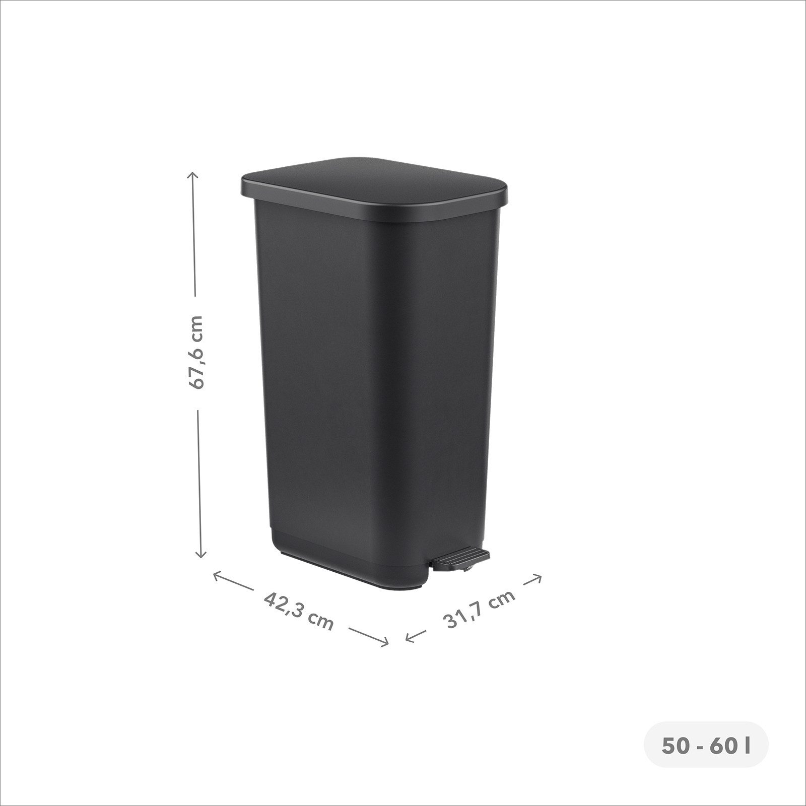 ROTHO Mülleimer Abfalleimer 60 L ORBE gross - Treteimer - mit Fußpedal und Deckel, perfekt als Gelber Sack Mülleimer