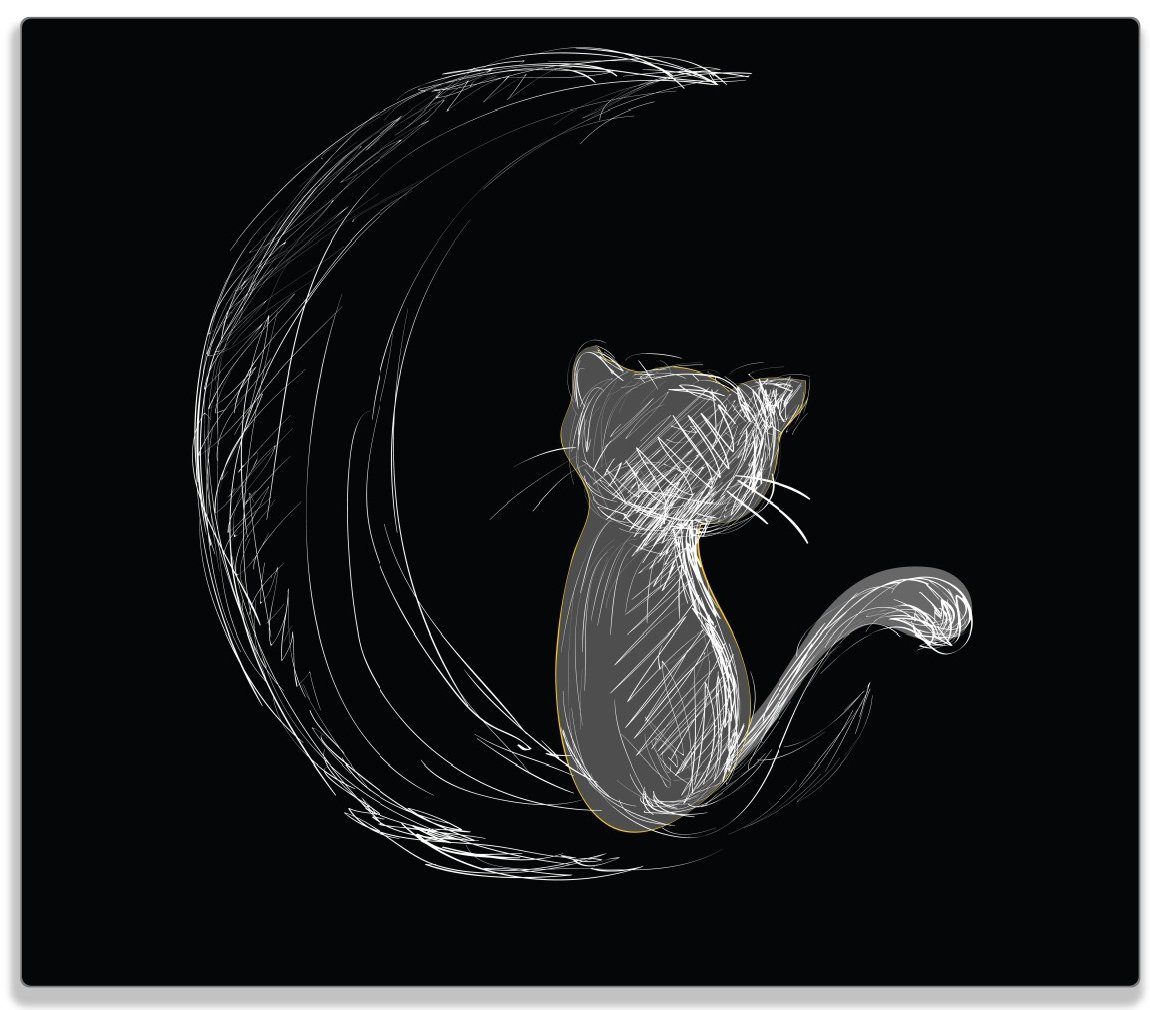 (Glasplatte, ESG-Sicherheitsglas, auf verschiedene schwarz, inkl. dem Wallario Mond - 1 weiß Katze tlg., Noppen), in sitzt auf 5mm Herd-Abdeckplatte Größen illustriert