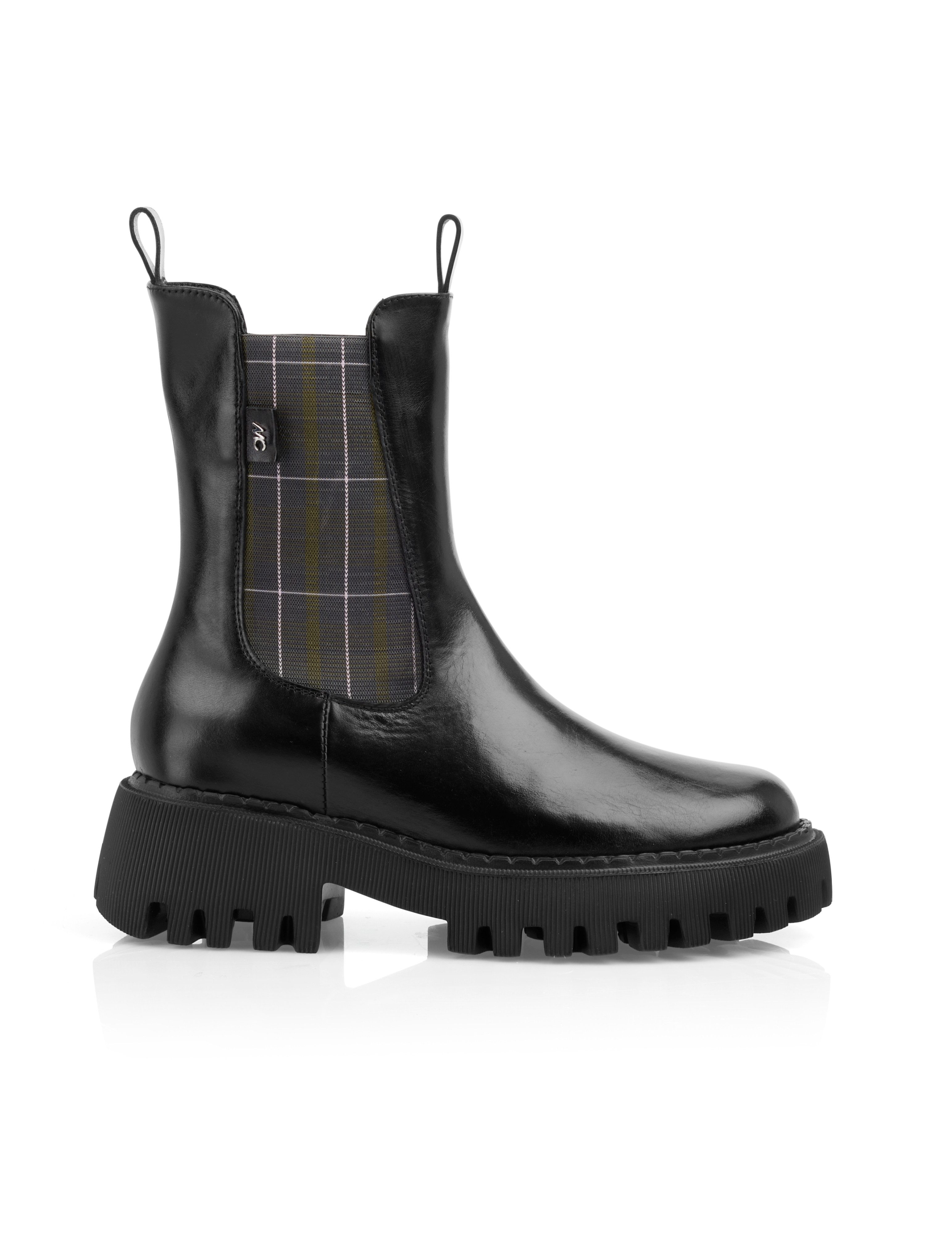Marc Cain Chelseaboots Blockabsatz, Stiefelette mit karierten Stretcheinsätzen