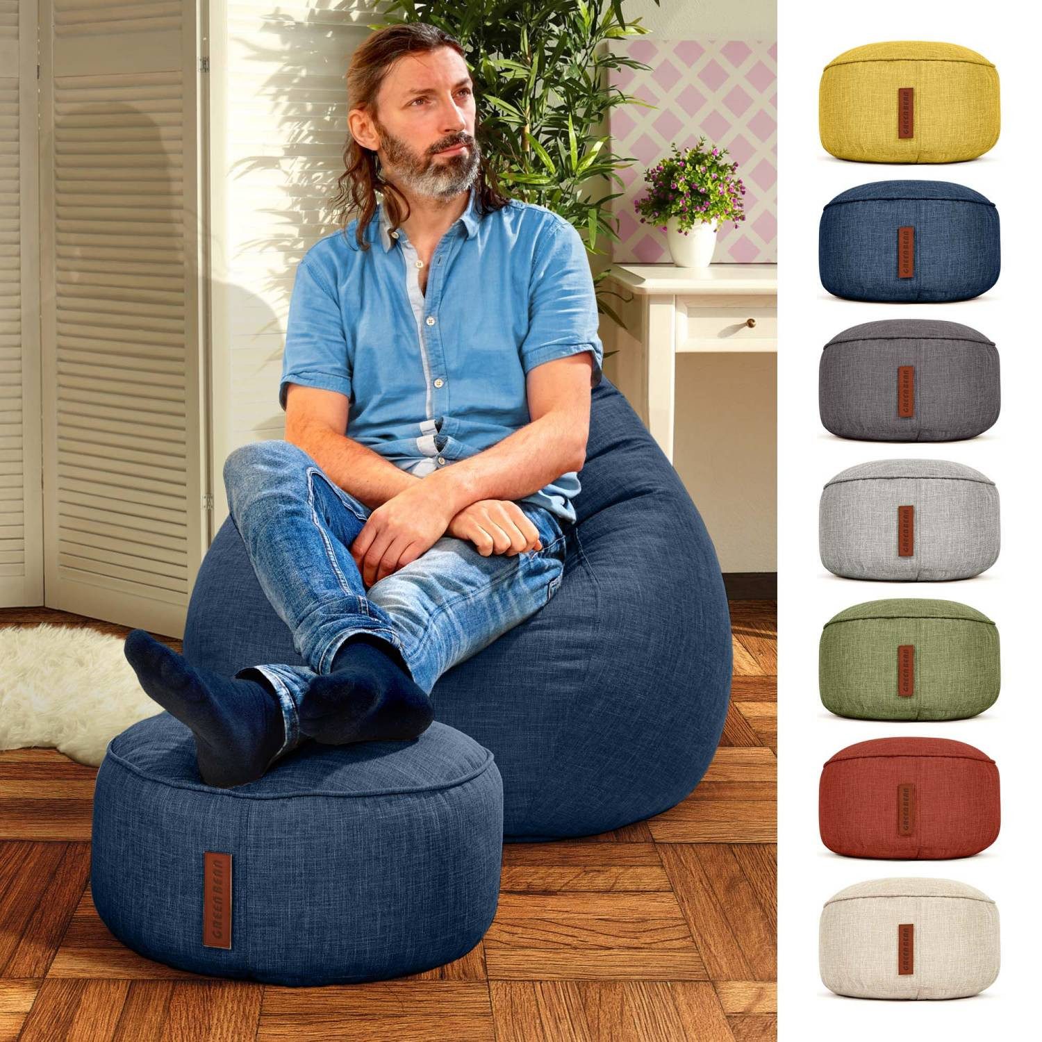 Green Bean Pouf Sitzsack-Hocker Home Linen 45x25cm (Sitzsack-Hocker 45x25cm günstig online kaufen