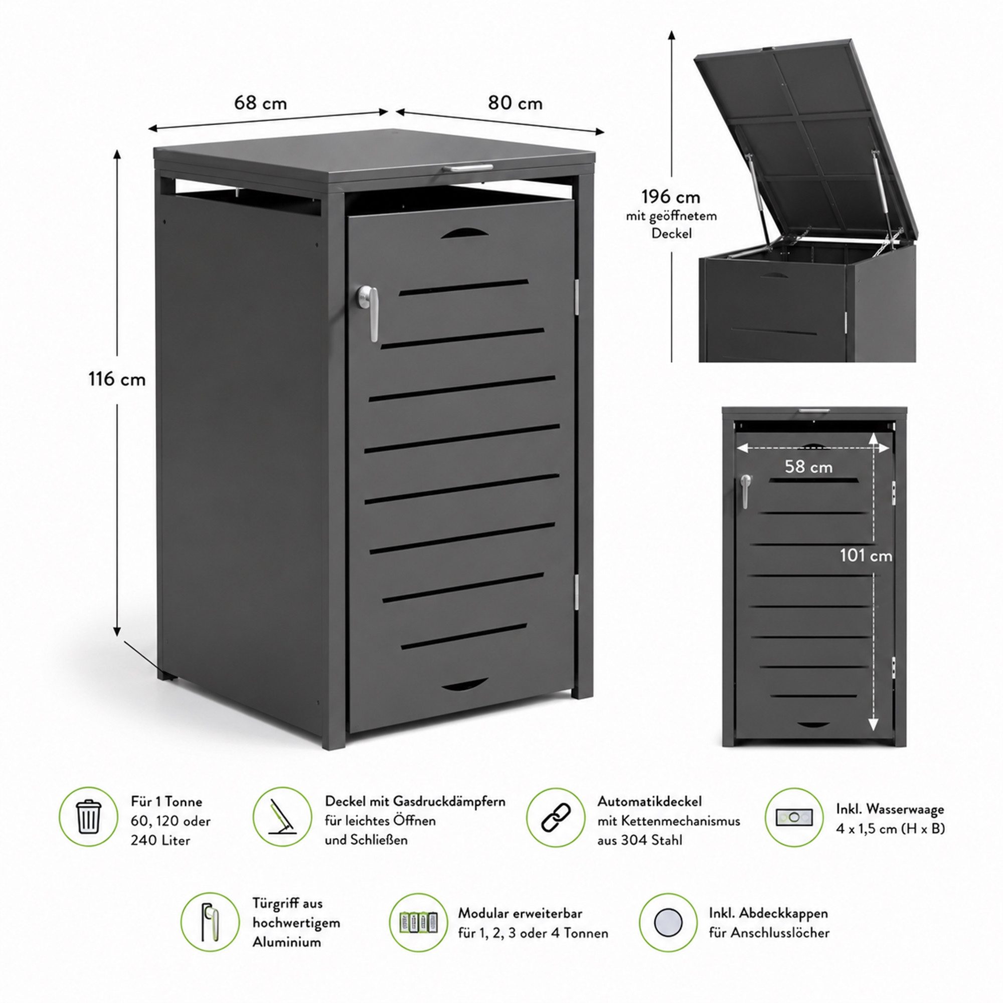 Mucola Mülltonnenbox Mülltonnenverkleidung 240L erweiterbar mit Klappdeckel Mülltonnenhaus (Stück), Erweiterbares Modulsystem für 240L Mülltonnen
