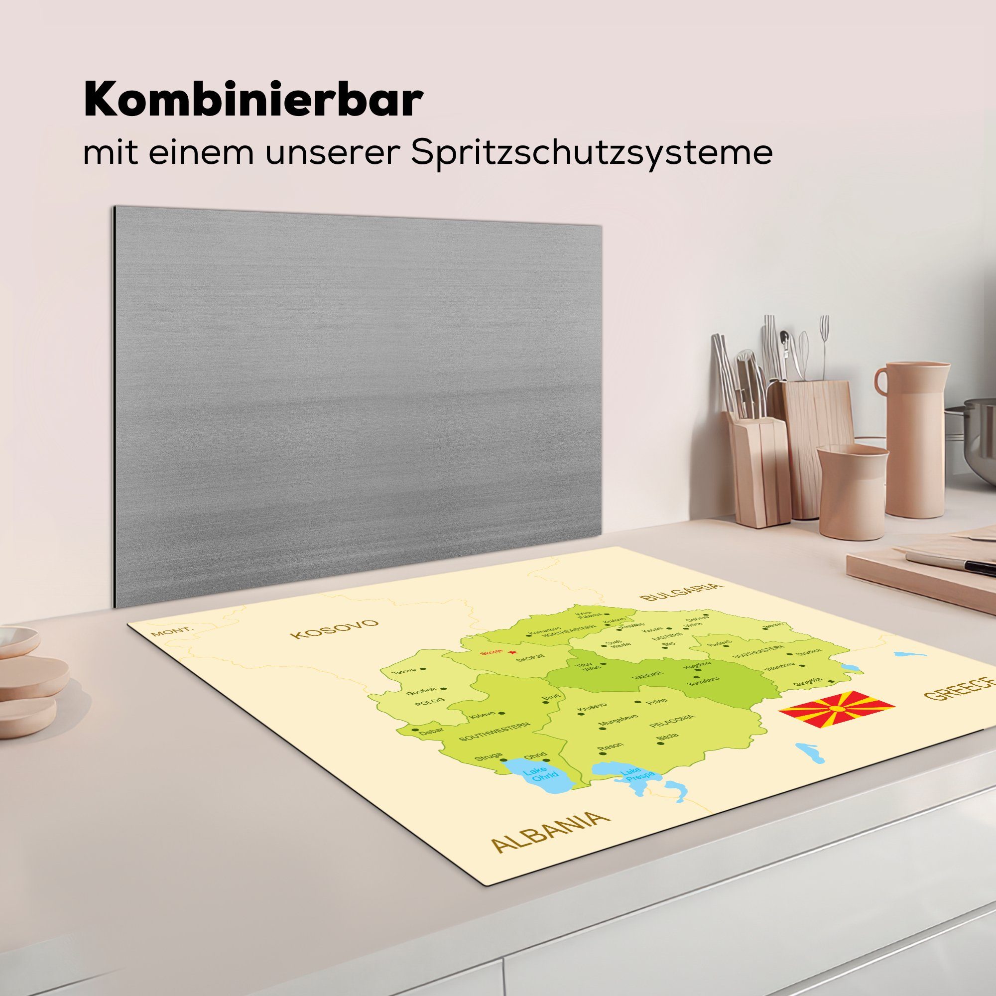 MuchoWow Herdblende-/Abdeckplatte Illustration einer detaillierten Nordmazedonien, cm, (1 tlg), von Vinyl, küche 78x78 Arbeitsplatte für Karte Ceranfeldabdeckung