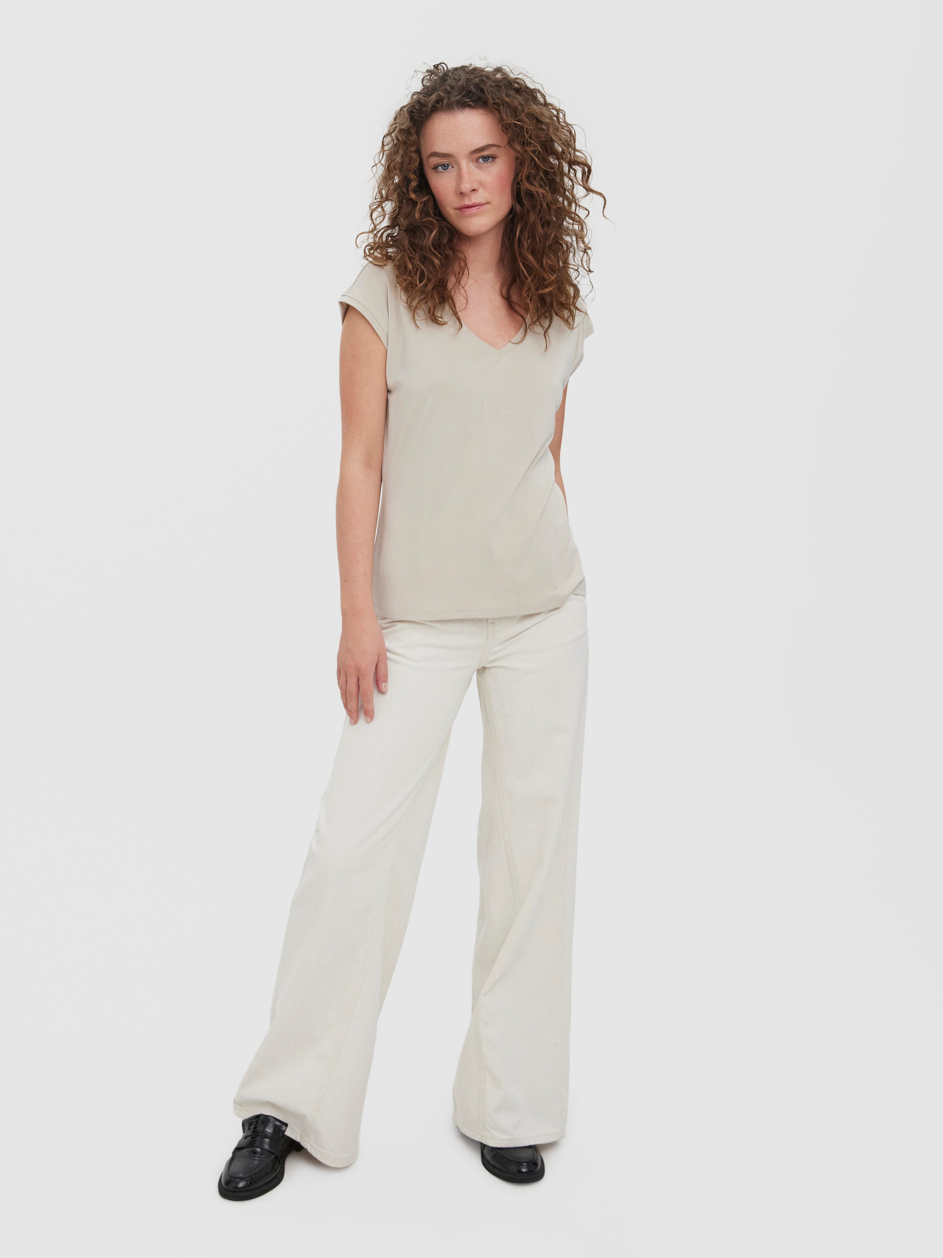 Vero Moda V-Shirt VMFILLI SS V-NECK TEE GA NOOS Materialmix, relaxed fit